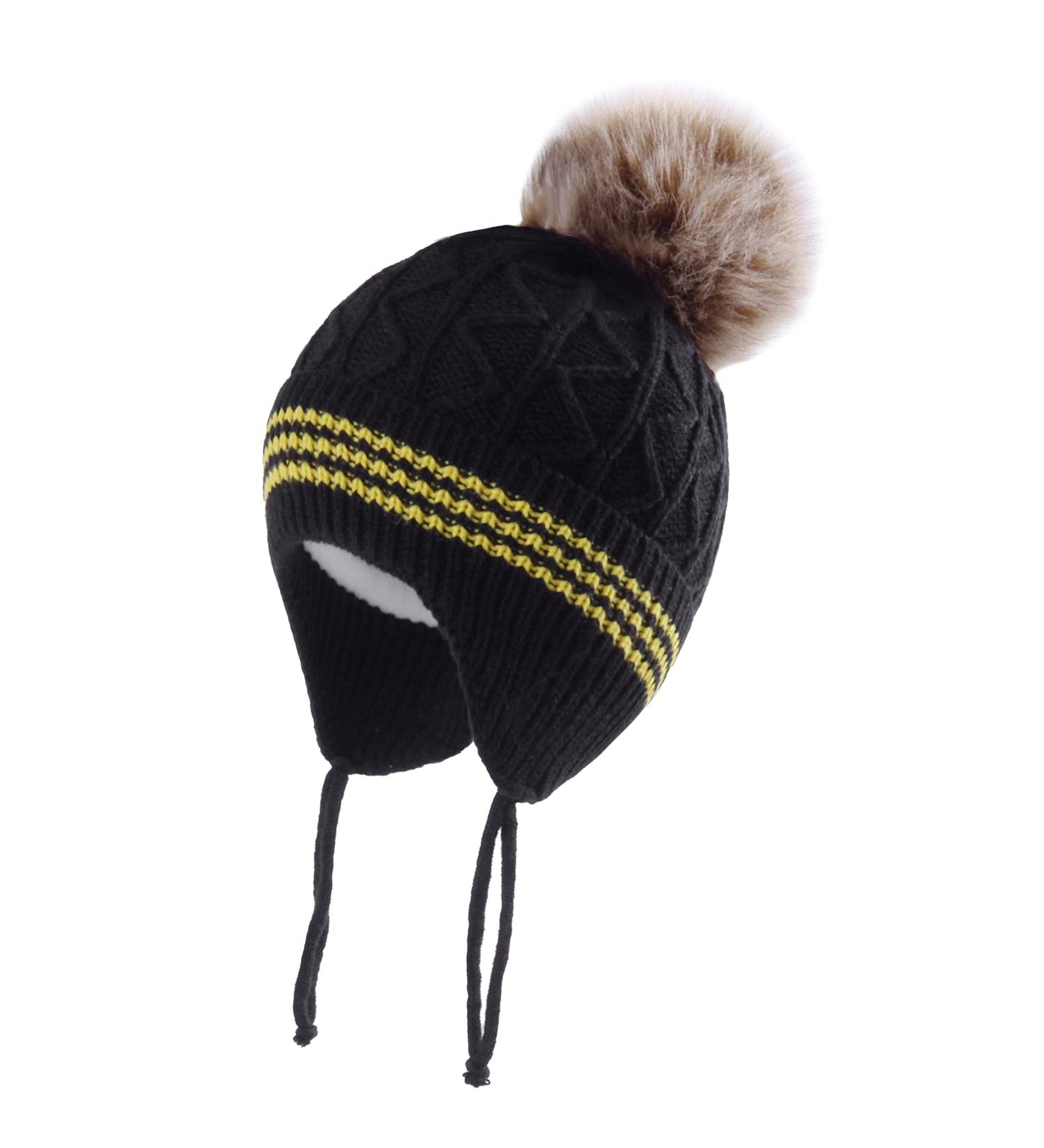 LANGZHEN Toddler Winter Hat with Earflap and Fleece Lining for Boys and Girls 2-4 Years - Black-Pompon - Buy Online on SooperMarket.com