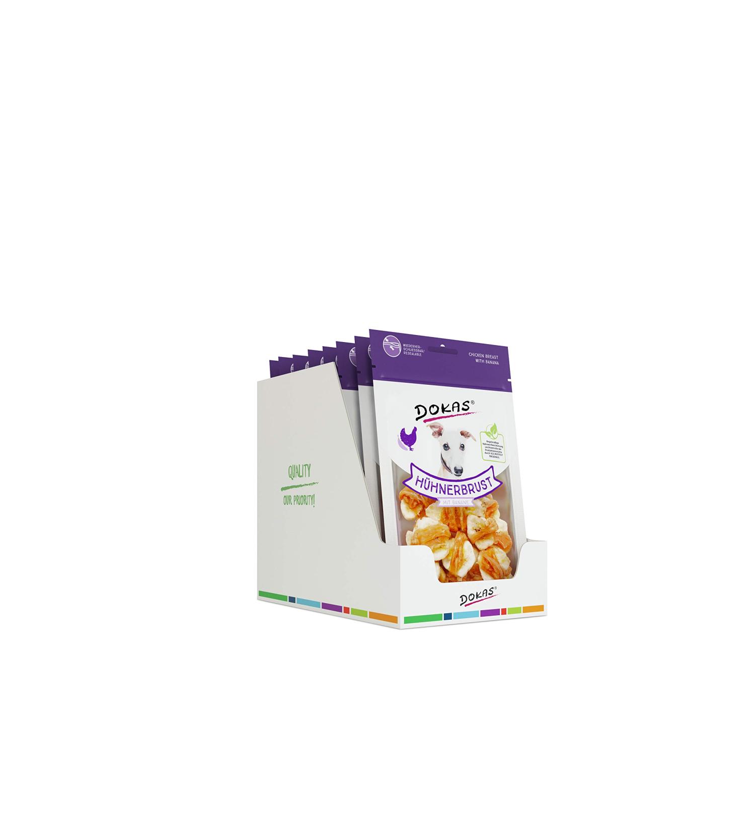 DOKAS Grain-Free Premium Chicken Breast & Banana Snack - 8x70g Pack | Healthy Dog Treats International Shipping - Buy Online on SooperMarket.com