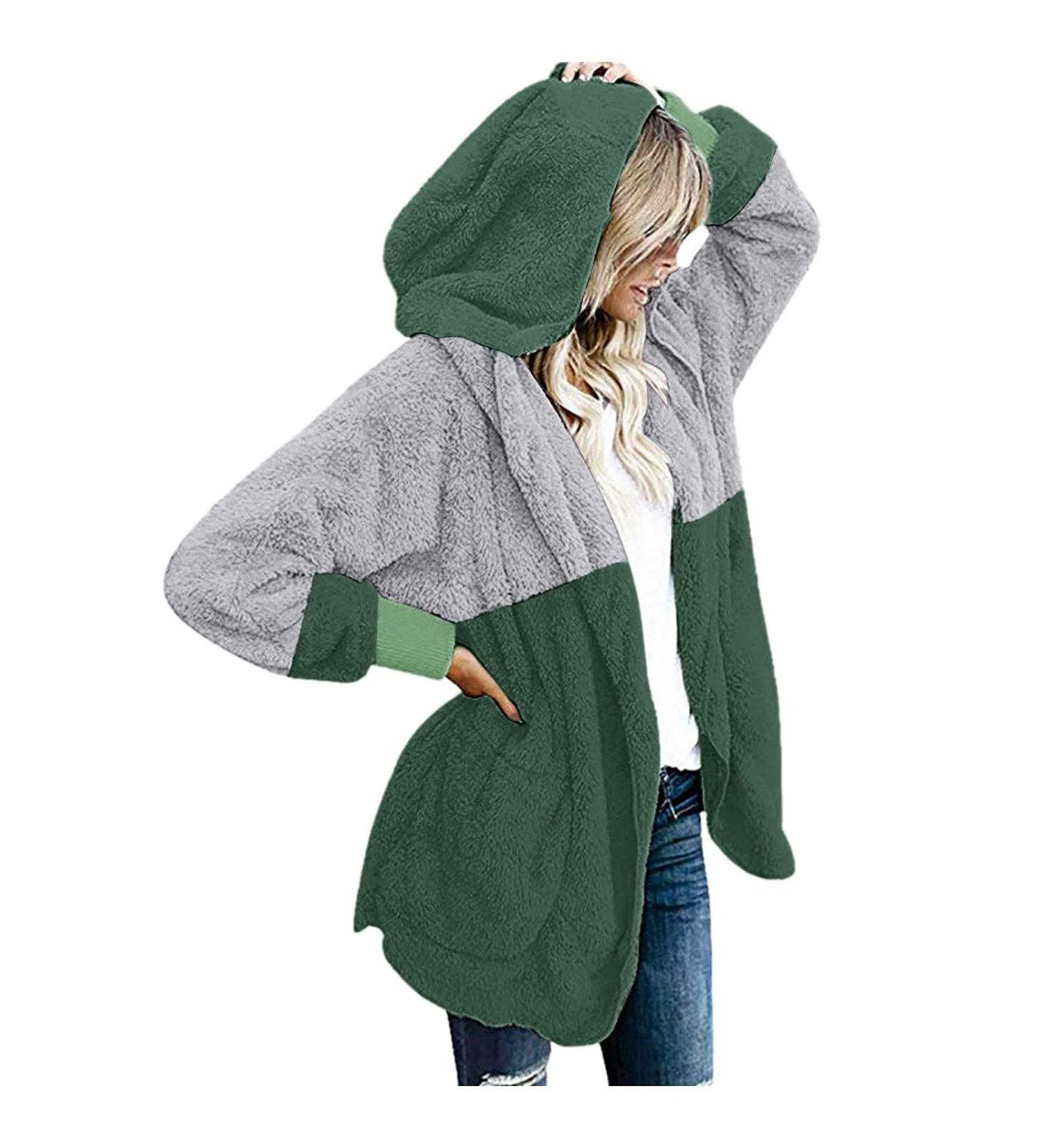 Winter Fuzzy Fleece Hooded Cardigan for Women - Green, X-Large - Buy Online on SooperMarket.com
