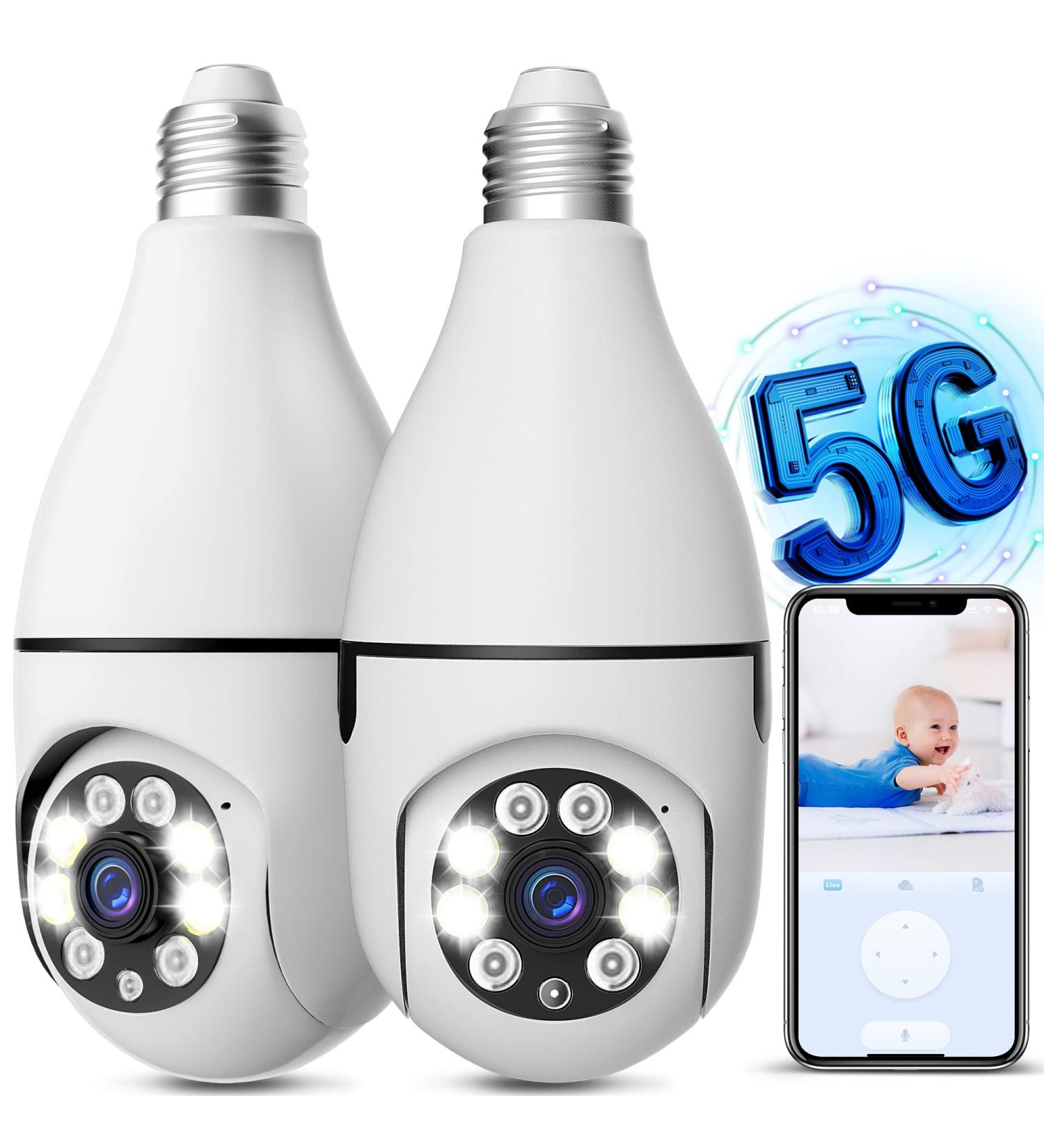 2Pcs 360 Degree Light Bulb Security Cameras- Outdoor Wireless WiFi, Night Vision, Alexa Compatible- 5GHz, 2Pc Set - Buy Online on SooperMarket.com