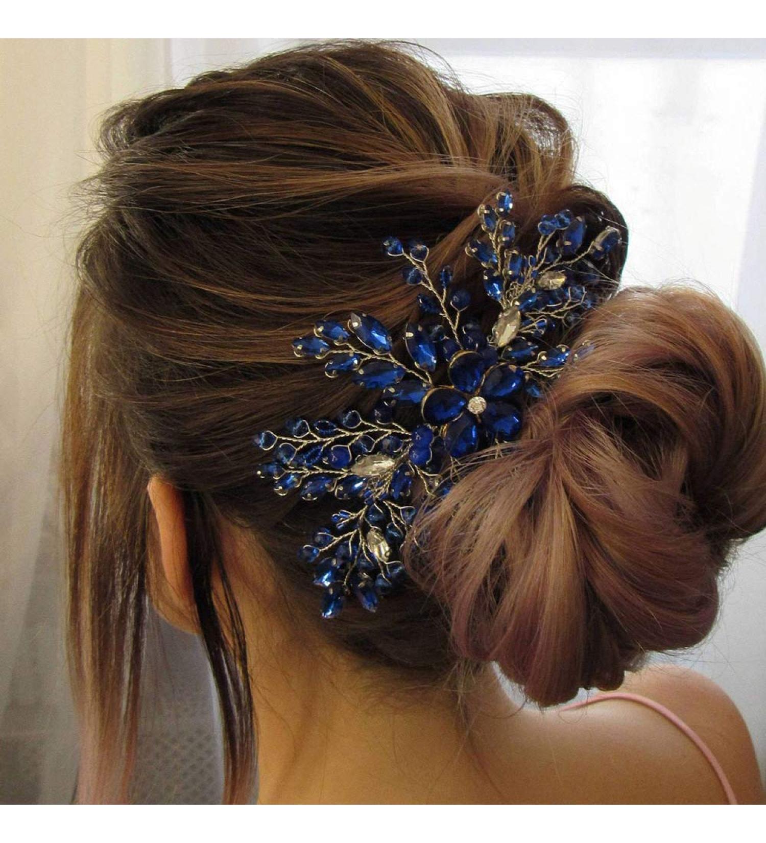 Beryuan Royal Sapphire Opal Hair Comb | Bridal Blue Crystal Flower Wedding Hair Accessory | Gift for Her | Party Headpiece for Bride Bridesmaid Girls (Blue) - Buy Online on SooperMarket.com