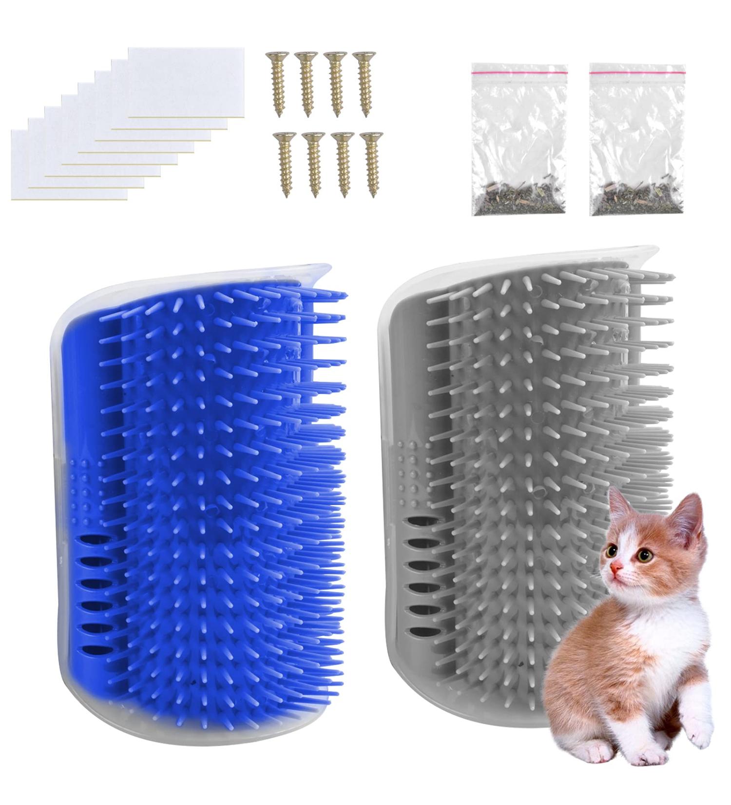 Pinsheng Cat Self Groomer 2 Pack Wall Corner Massage Comb with Catnip Pouch Grooming Comb Brush Massage Tool for Cats with Long and Short Fur(Blue&Gray) - Buy Online on SooperMarket.com