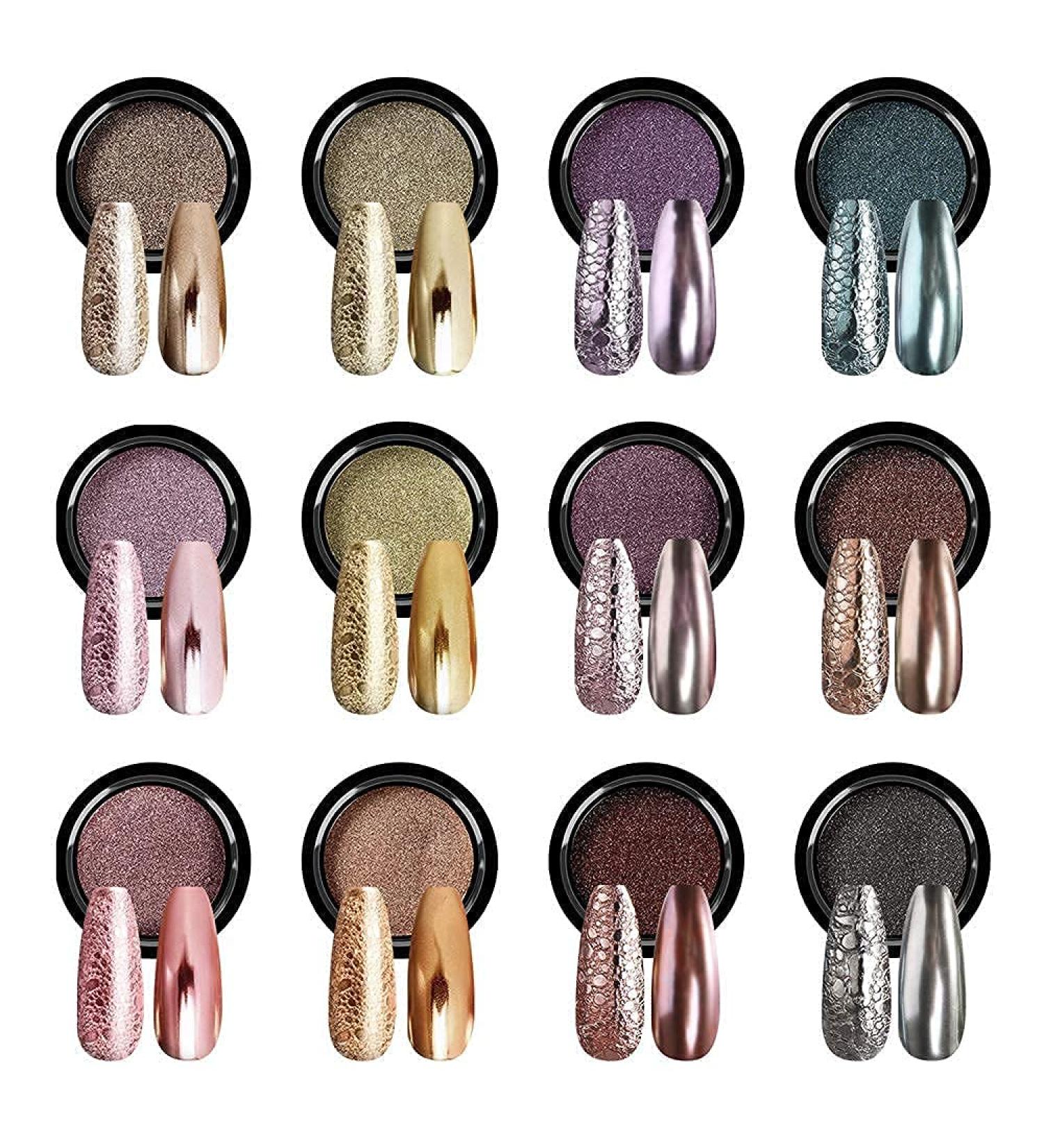 Saviland Chrome Nail Powder Set - 12 Gold Metallic Colors for Mirror and Bubble Effect Nail Art Manicure - Buy Online on SooperMarket.com