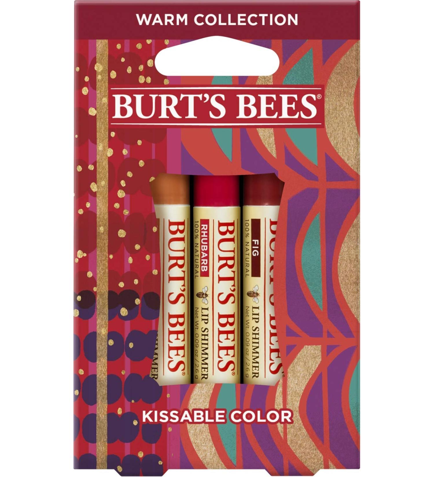 Burt's Bees Kissable Color Holiday Gift Set - 3 Lip Shimmers in Gift Box | Warm Collection - Peony Fig & Rhubarb - International Shipping Available - Buy Online on SooperMarket.com