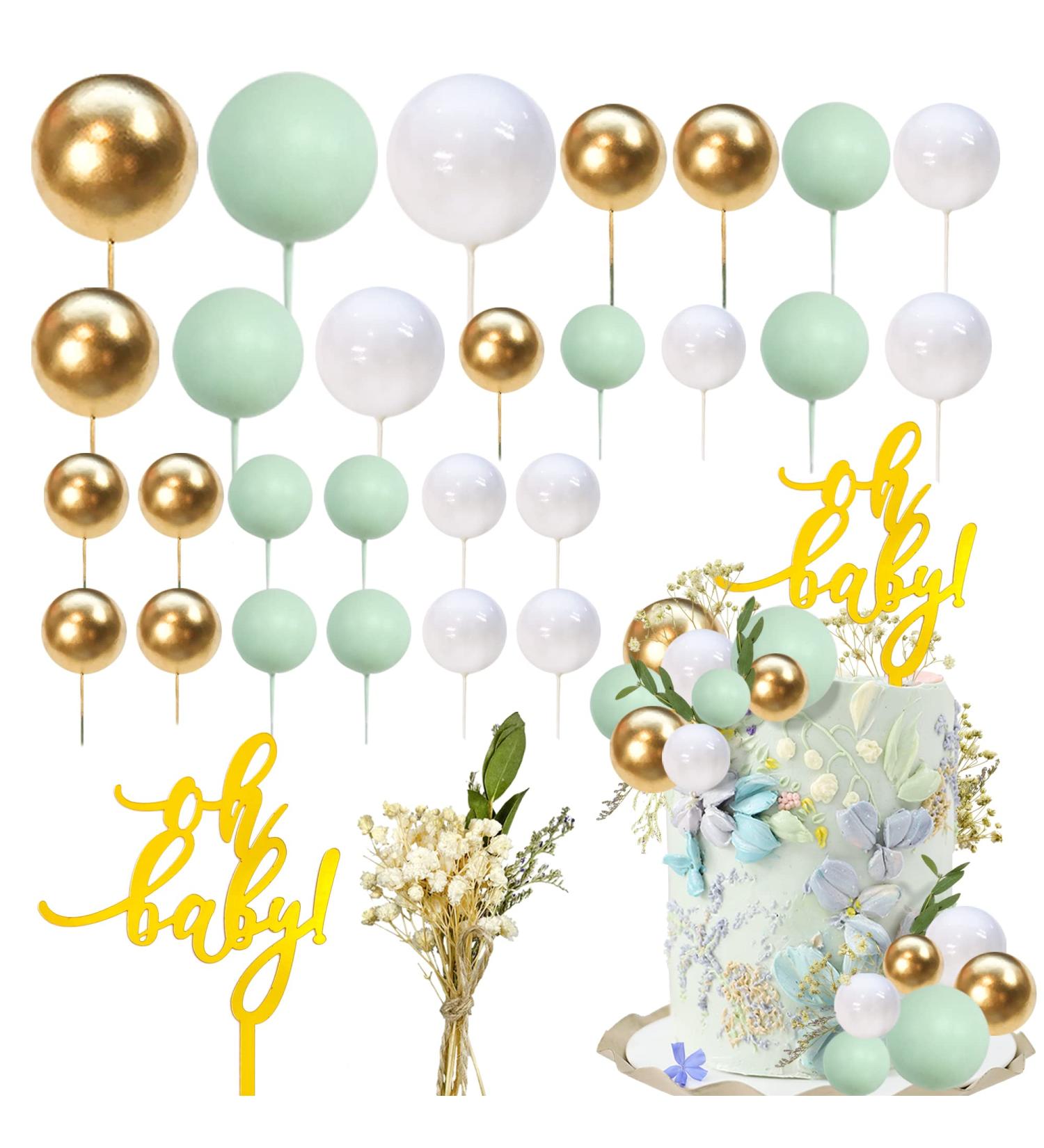 29 PCS Colorful Balloon Cupcake Topper Set for Wedding, Baby Shower, Birthday Party - White, Gold, Green - Buy Online on SooperMarket.com
