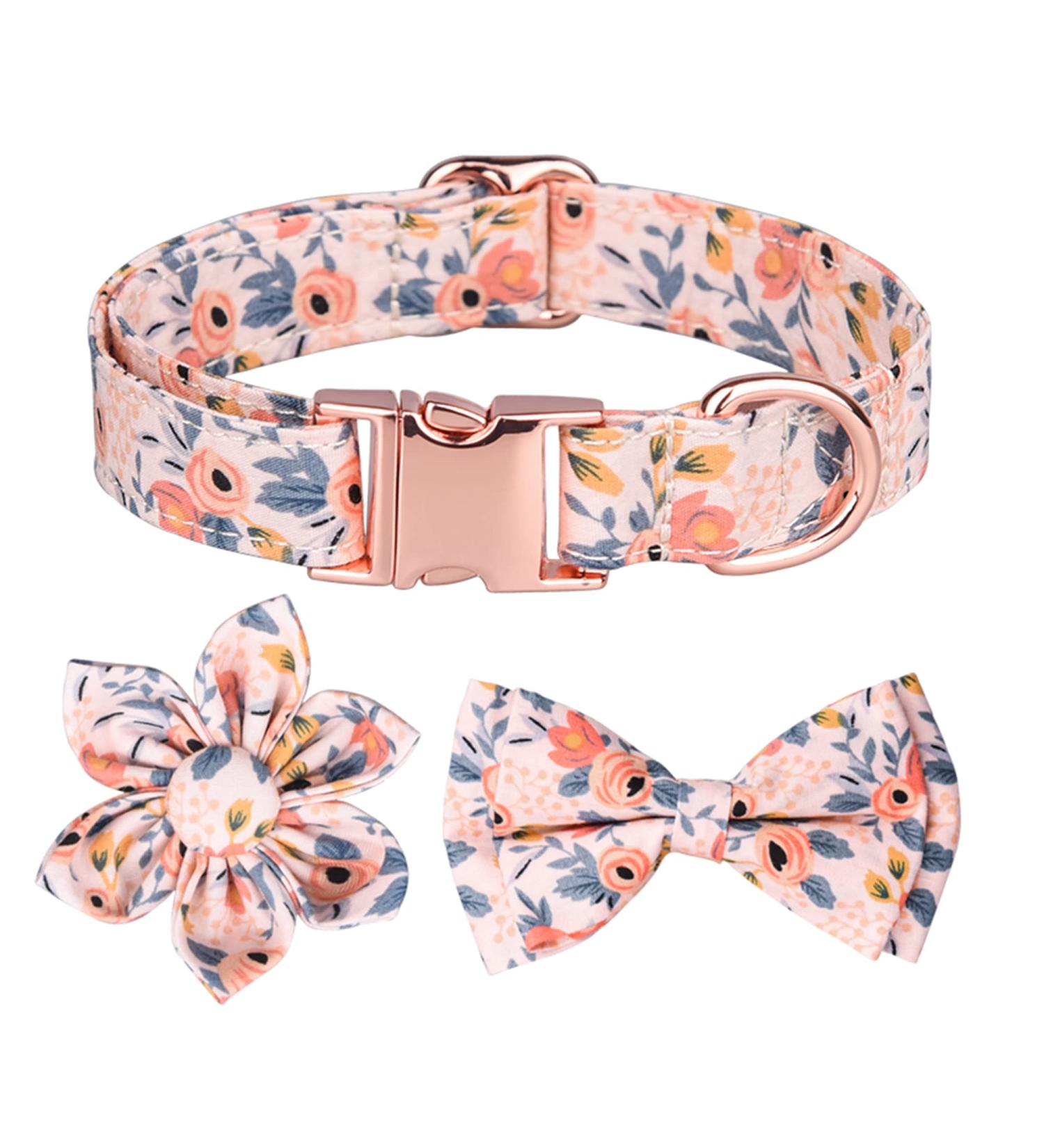 Pink Bow Tie Dog Collar | Adjustable for Girl Dogs | Metal Quick Release Buckle | Orange | Size L (38-60CM) - Buy Online on SooperMarket.com
