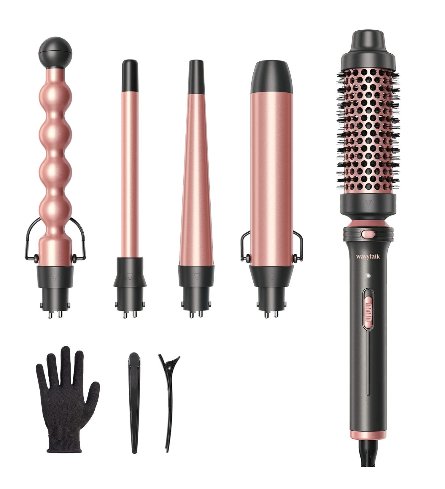 Wavytalk 5 in 1 Curling Iron Set with 4 Interchangeable Ceramic Wands & Heat Protective Glove - Instant Heat Up for Effortless Styling - Buy Online on SooperMarket.com