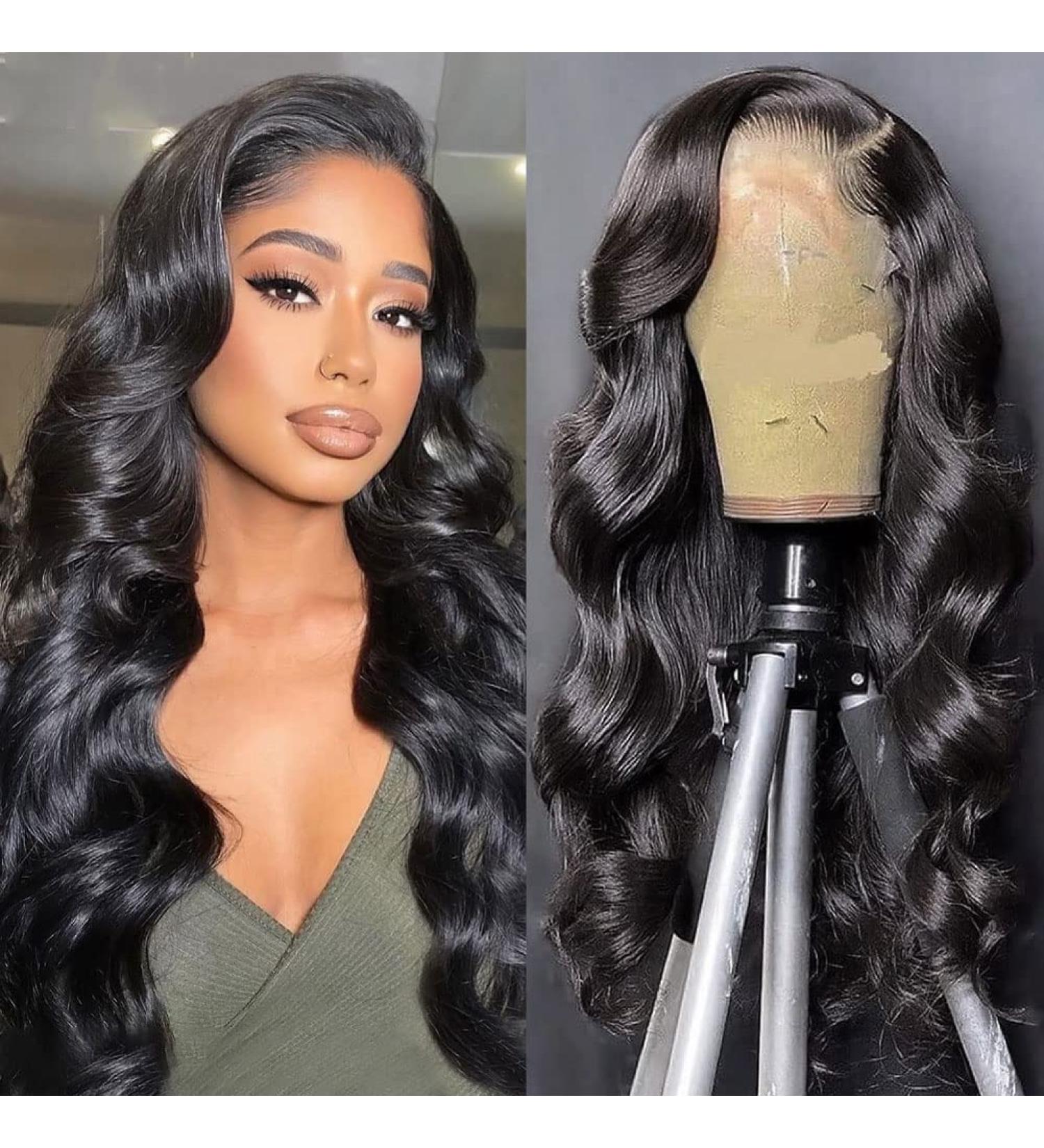 Ainmeys 26 Inch Brazilian Body Wave HD Transparent Lace Front Wig | 9A Unprocessed Virgin Human Hair | 180% Density Deep Part | Pre Plucked Natural Black | for Black Women - Buy Online on SooperMarket.com