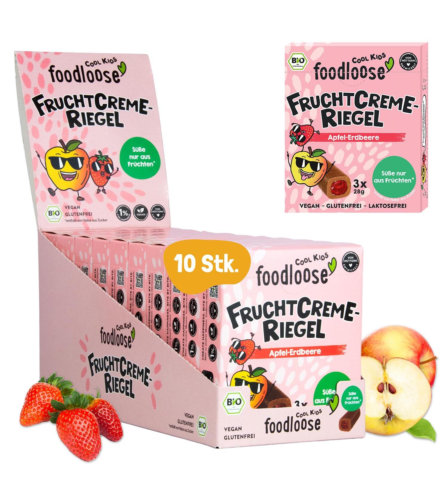 Foodlose Cool Kids Bio-Frucht Cream Bars - Apple Strawberry (10 x 3 Bars) | Vegan Gluten-Free Delicious Date Fruit Bars | No Added Sugar - Buy Online on SooperMarket.com
