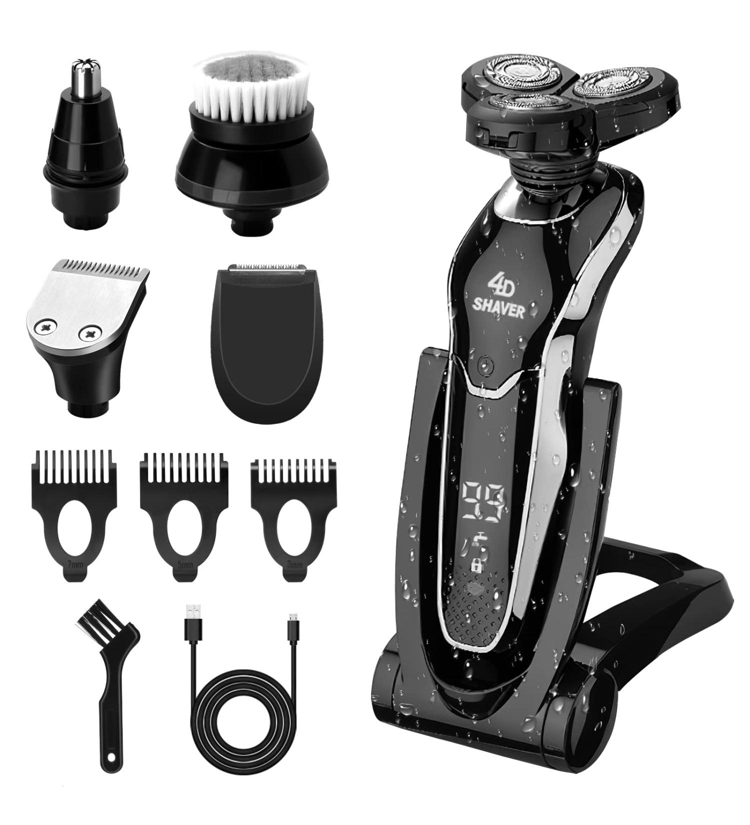 BestMal 5 in 1 Wet/Dry Electric Shaver for Men - Rechargeable Waterproof Razor with Nose Trimmer Sideburns Trimmer & Face Cleaning Brush - Buy Online on SooperMarket.com