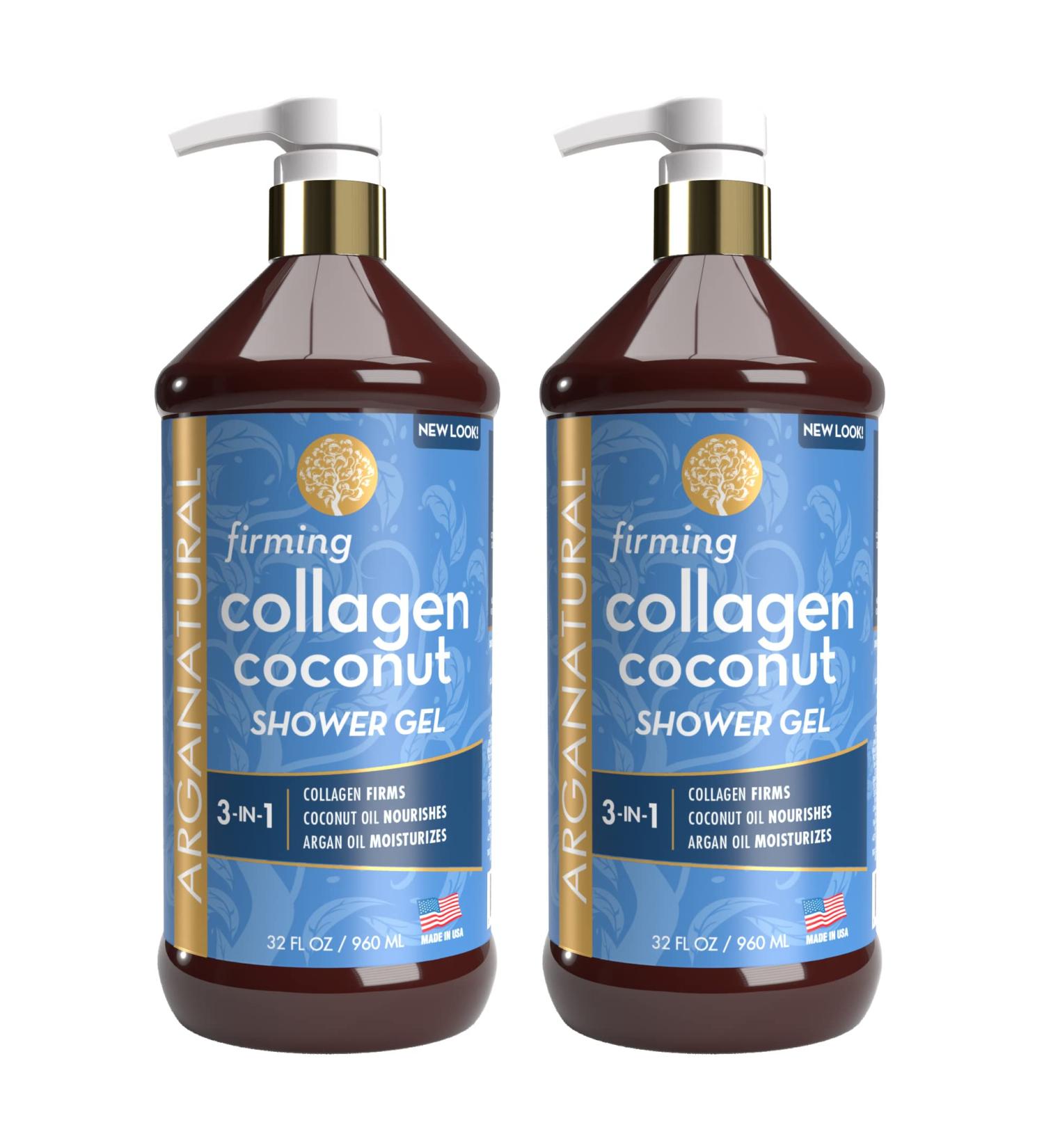 Arganatural Firming Collagen Coconut Shower Gel 2-Pack - 960ml/32 fl oz | Paraben-Free Bath Soap for Softening and Cleansing Skin - Pack of 2 - Buy Online on SooperMarket.com