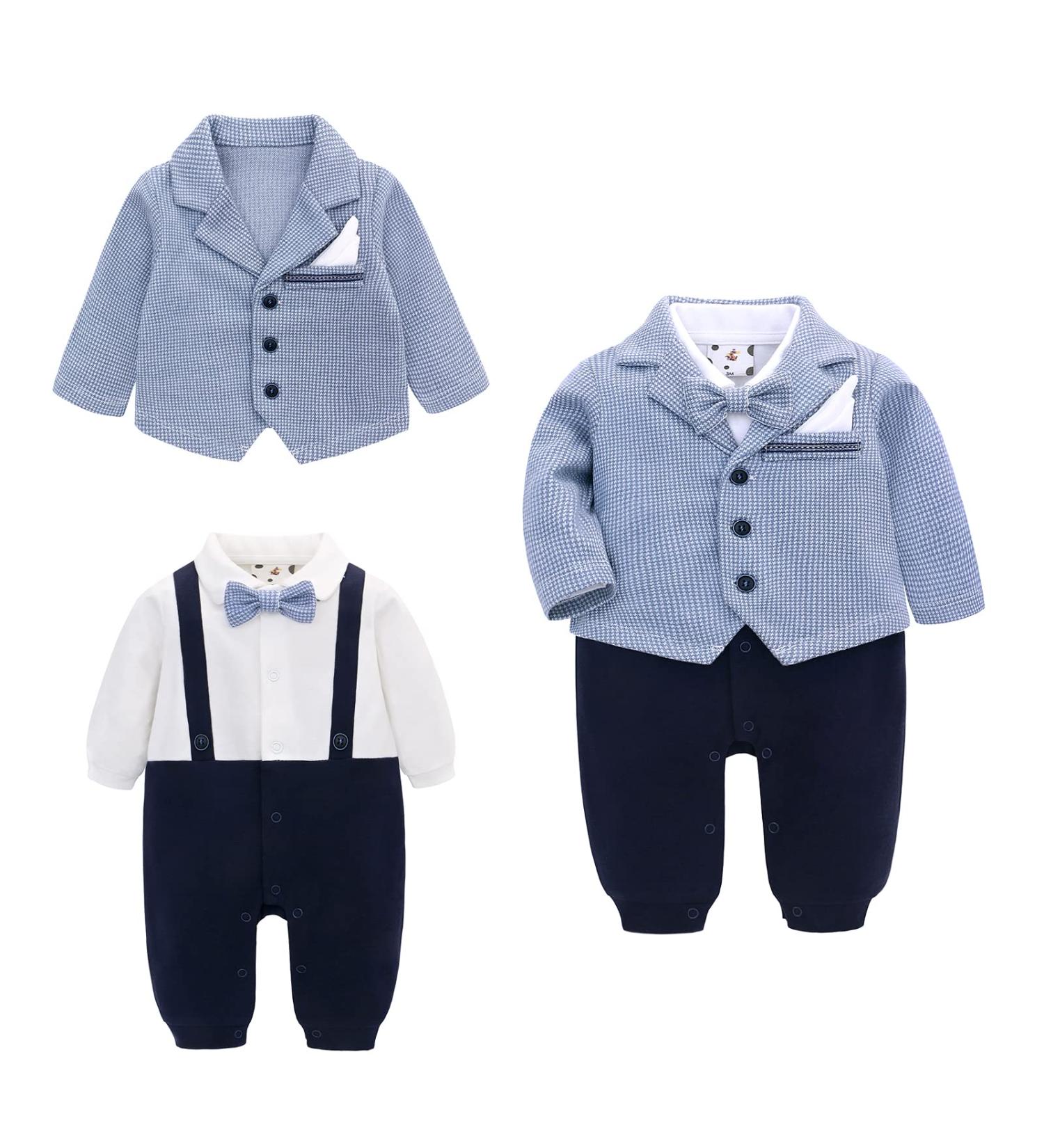 Famuka Baby Boy Formal Wedding Outfit Suit 18 Months Blue | Gentleman Tuxedo 2 PCS with Bows Outwear - Buy Online on SooperMarket.com