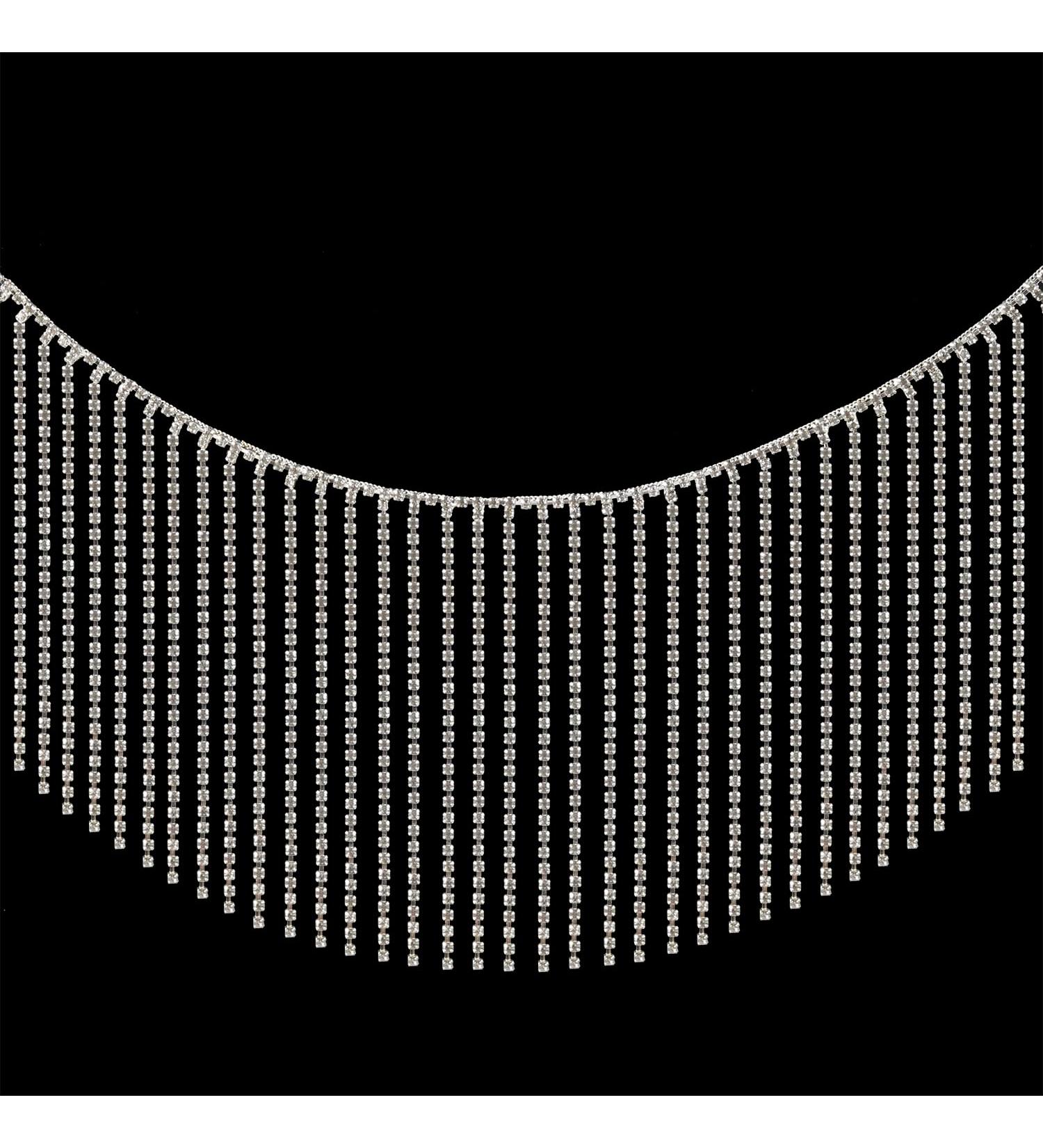 AMZTKDIY Rhinestone Fringe Trim - Sewing Beaded Ribbon Tassel Chain for Clothing & Craft - 1.5 Yards (Silver) - Buy Online on SooperMarket.com