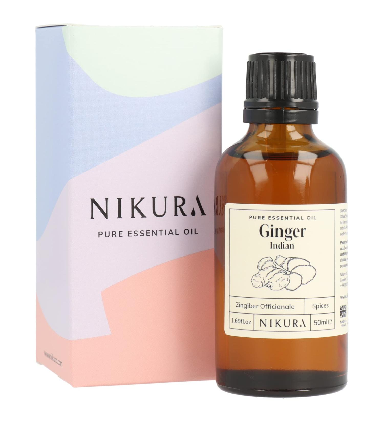 Nikura Indian Ginger Essential Oil 50ml - 100% Pure Natural Oil for Aromatherapy, Diffusers & Skin - Vegan & UK Made - Buy Online on SooperMarket.com