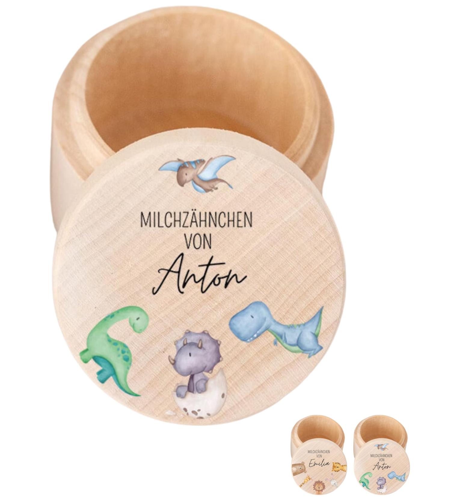 Personalized Dinosaur Milk Tooth Box - Child-Friendly UV Printing for First Teeth Remembrance - Buy Online on SooperMarket.com