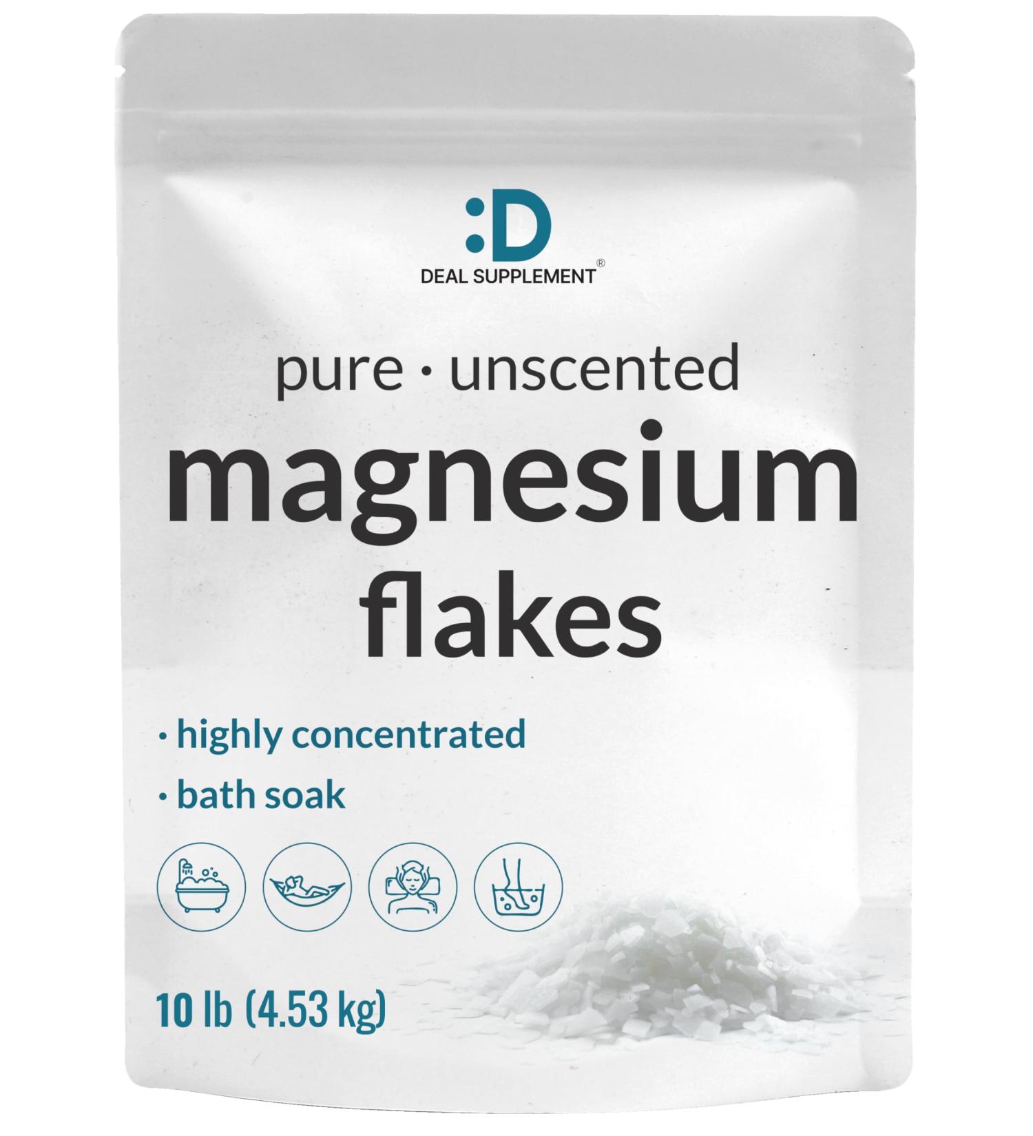 Unscented Magnesium Flakes 10lbs | Pure Magnesium Chloride | Natural Epsom Salt Substitute for Foot Soak & Bath | Hydrates Skin & Promotes Relaxation - Buy Online on SooperMarket.com