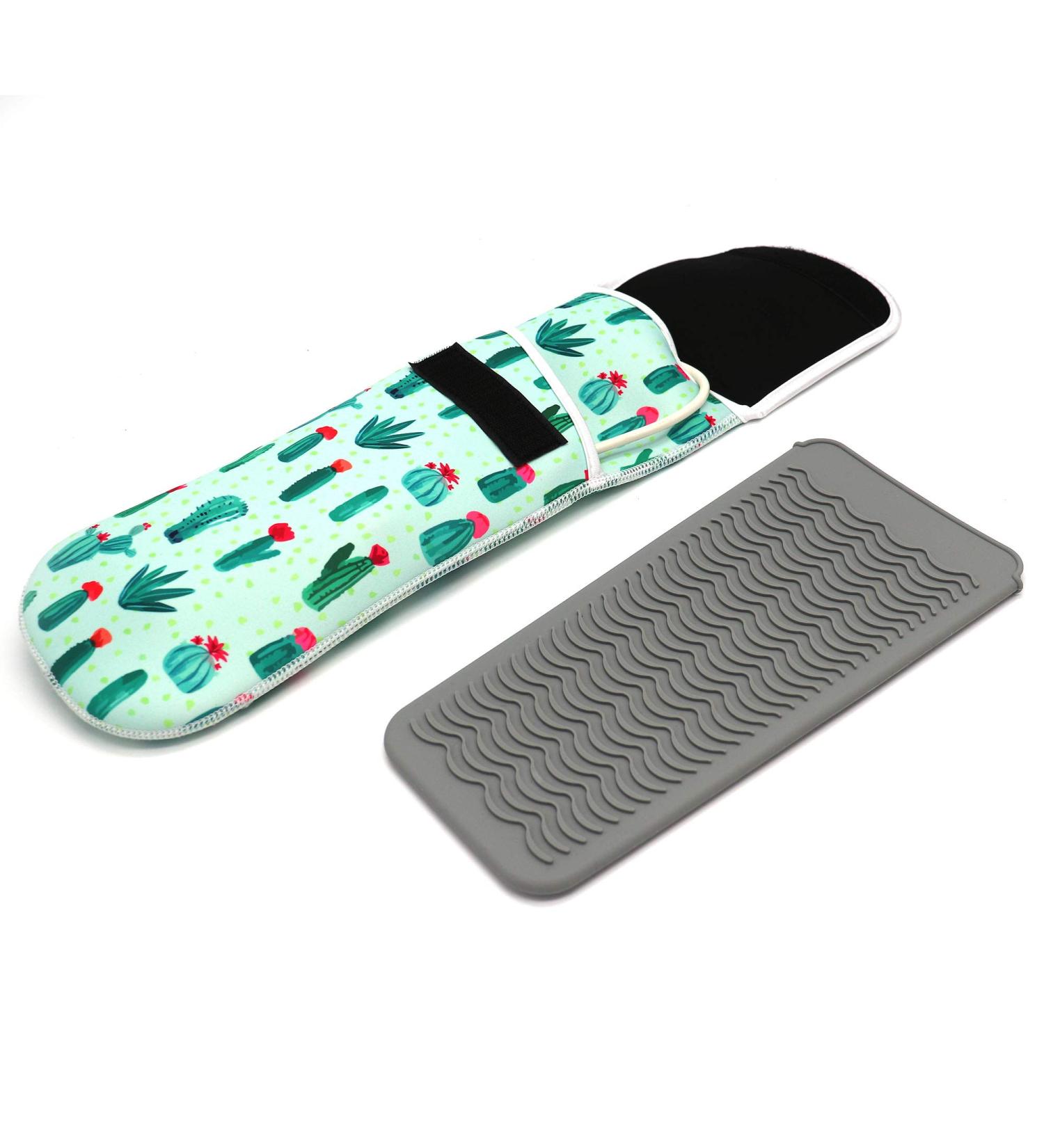 Heat Resistant Travel Hair Curler & Flat Iron Pouch Set | Cactus Silicone Mat Perfect for Global Shipping - Buy Online on SooperMarket.com