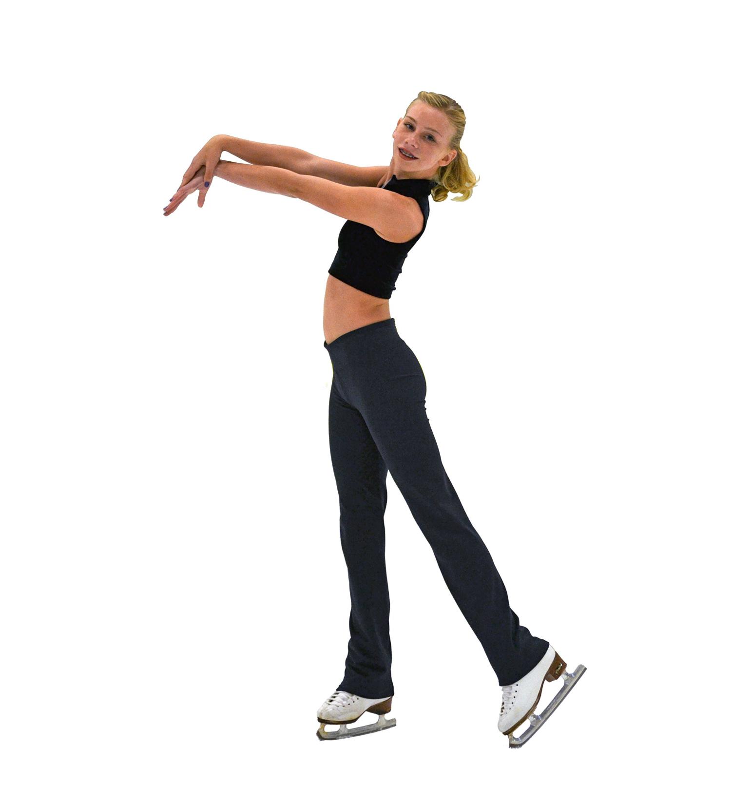 Chloe Noel P49 - Figure Skating All Black 3" Waist Band Straight Cut Skate Pants Black X-Small