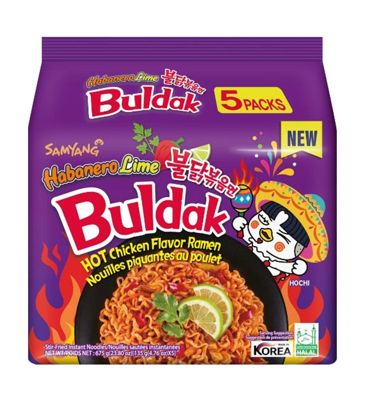 Samyang Buldak Hot Chicken Flavour Ramen - Habanero Lime (Pack of 5) 675g Limited Edition HALAL - Buy Online on SooperMarket.com