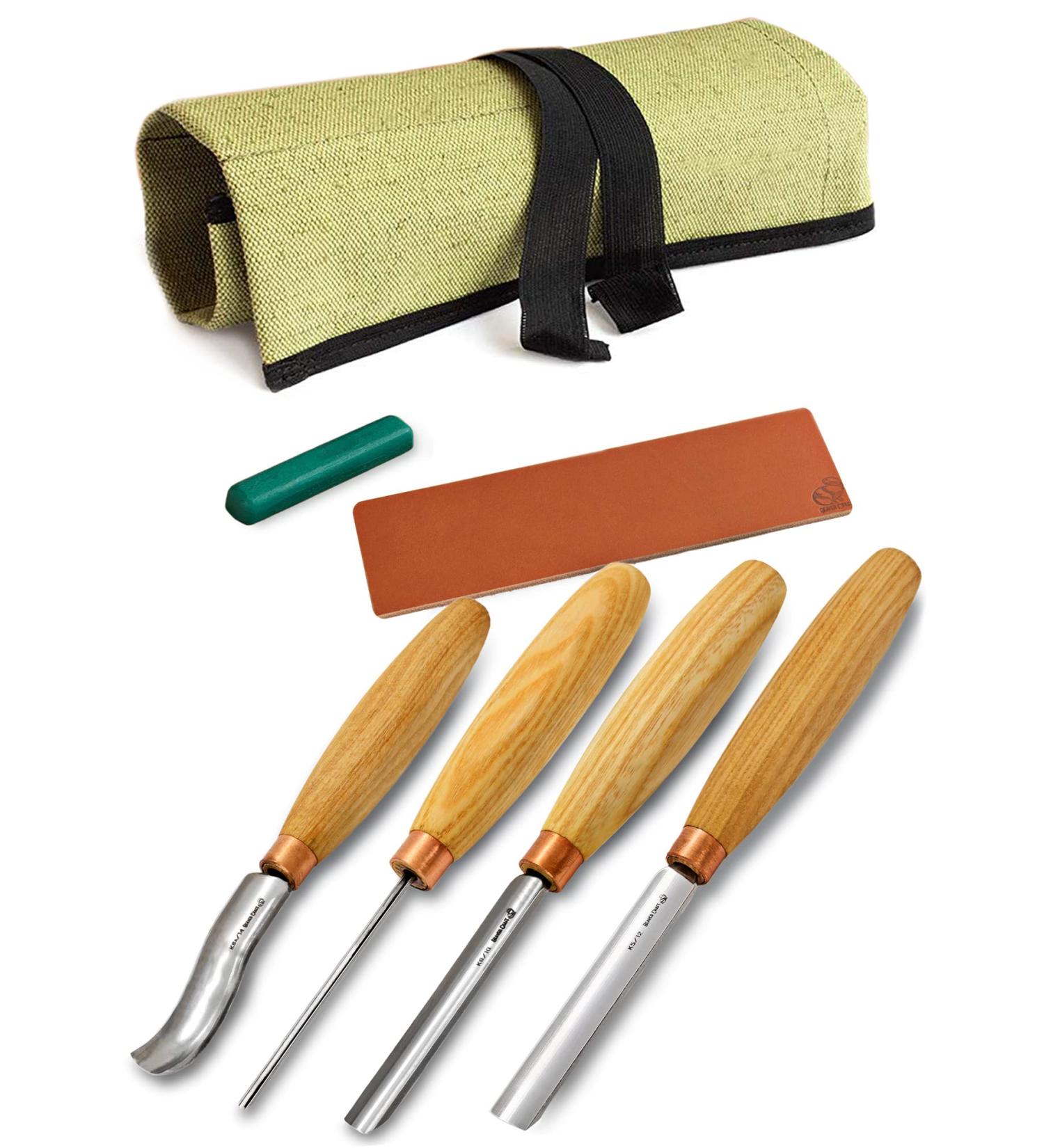BeaverCraft Wood Carving Chisel Set SC01 - Complete Gouge Tools Kit with Rolling Pouch and Leather Strop Polishing Compound - Radial Gouges, Flat Chisel, Bent Gouge - Buy Online on SooperMarket.com