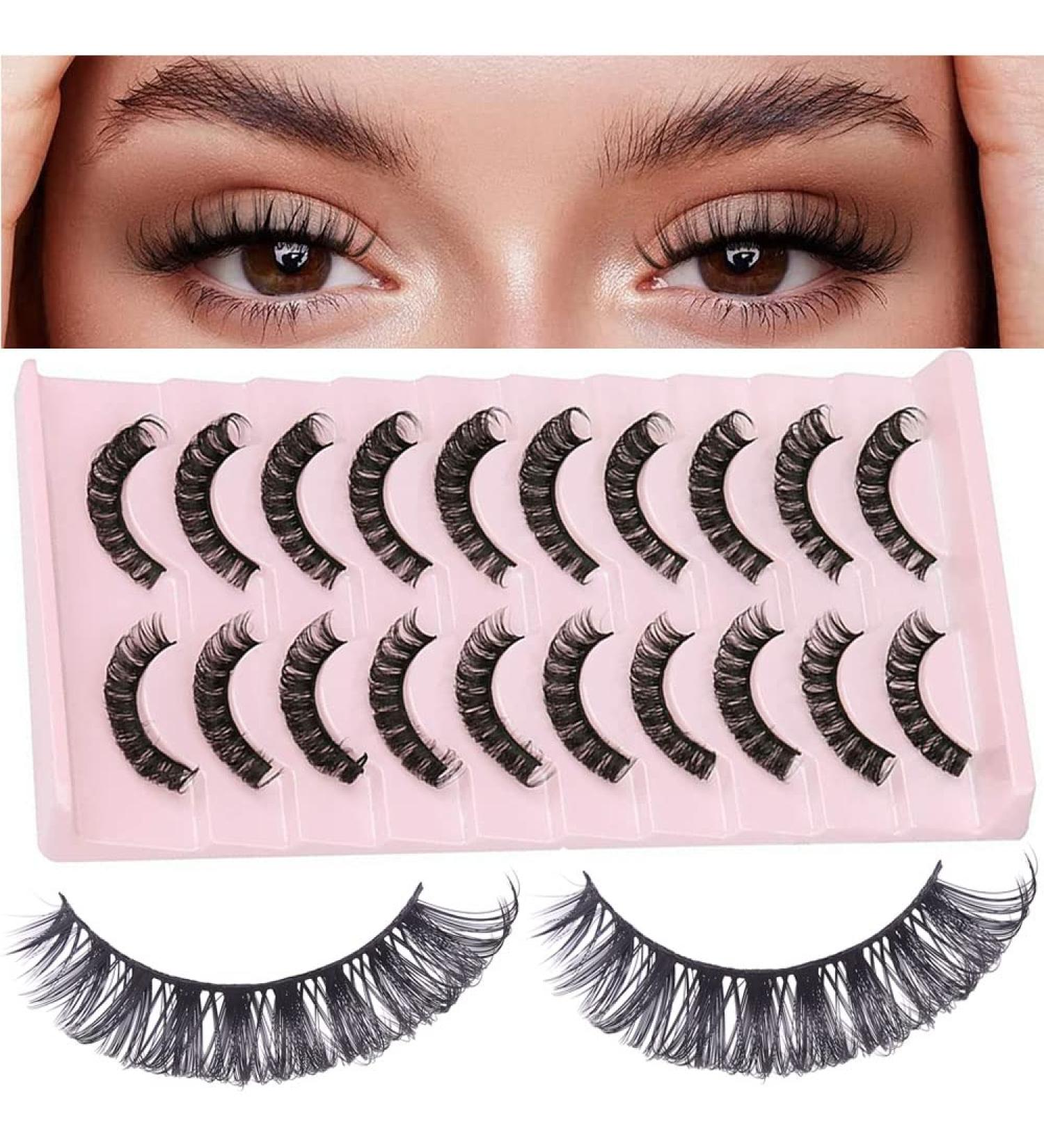 10 Pairs False Eyelashes - Russian Strip Lashes Thick DD Curl Fluffy Wispy Faux Mink Lashes Reusable Natural Soft Eye Lashes (D-001) - Buy Online on SooperMarket.com