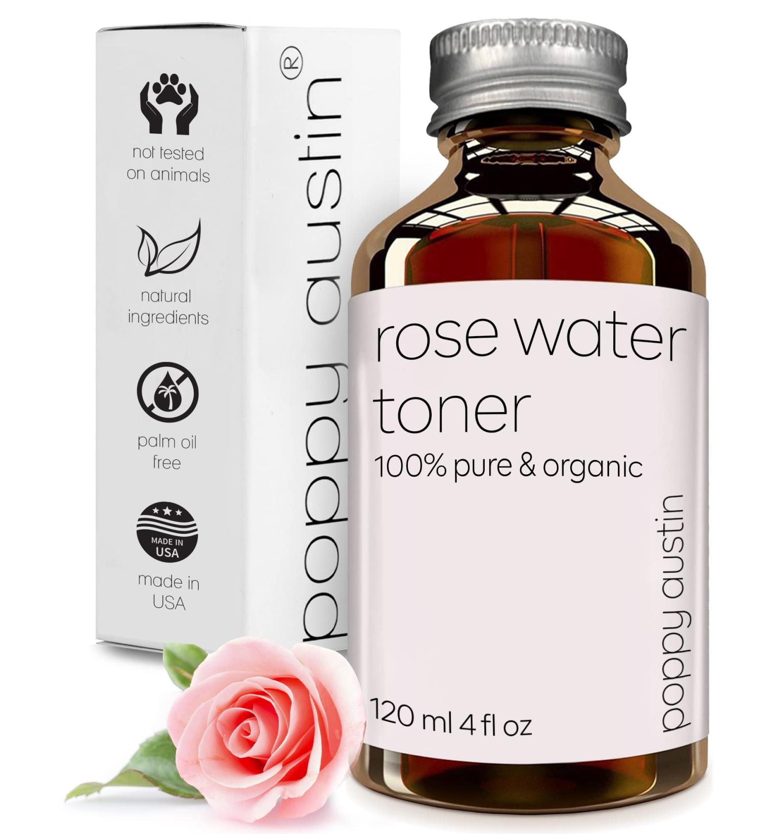Poppy Austin 120mL Rose Water Toner for Face - Cruelty-Free & Alcohol-Free Moroccan Facial Toner - Triple Purified Rosewater for Face - Buy Online on SooperMarket.com