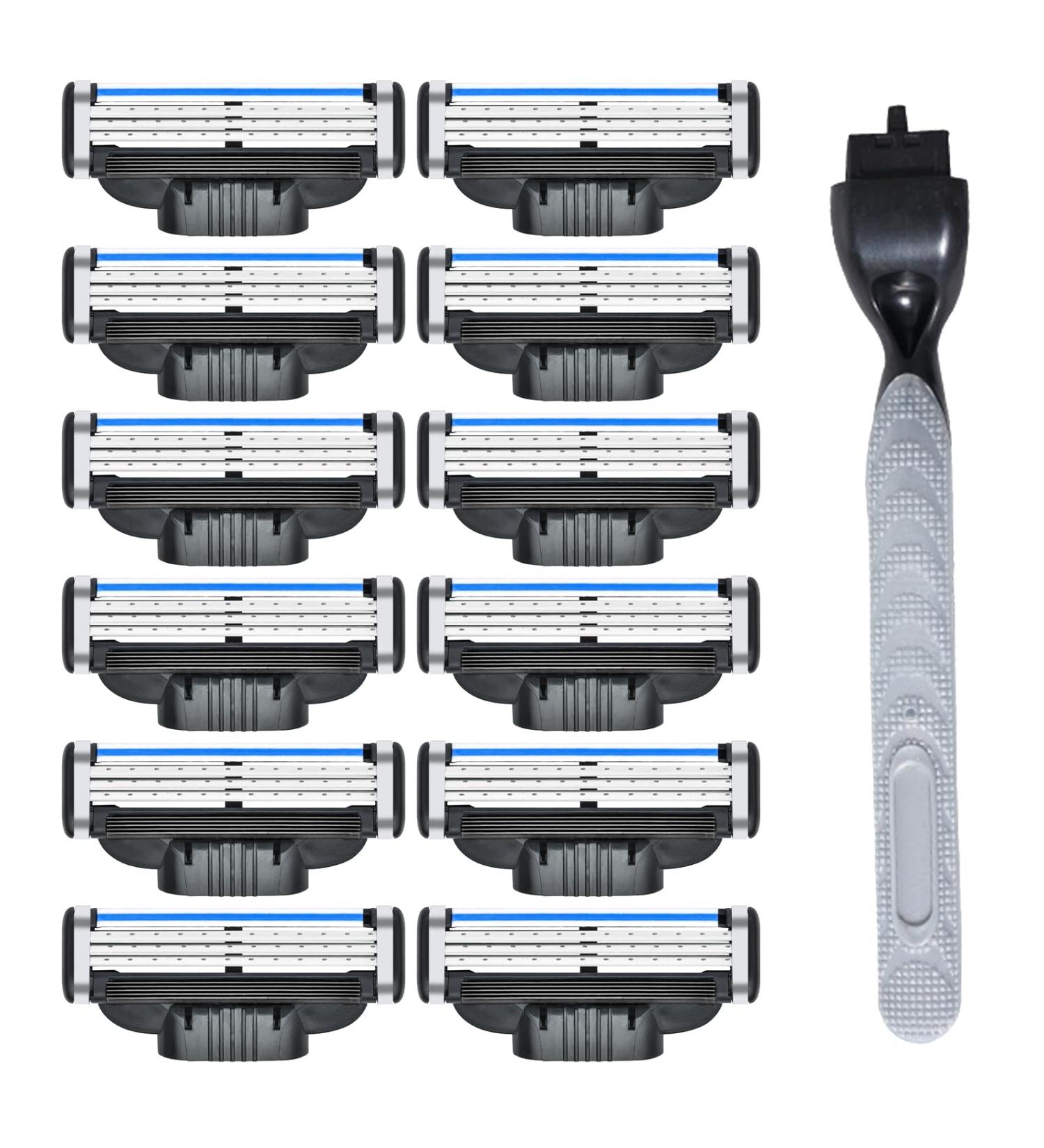 12Pcs Razor Blades Refills with 1 Handle Razors for Mach 3 Blades Replacement Blade with Double Lubrication Strip Compatible with Mach 3 Handles Shaving Manual Shaver Blade Men Father Boyfriend - Buy Online on SooperMarket.com