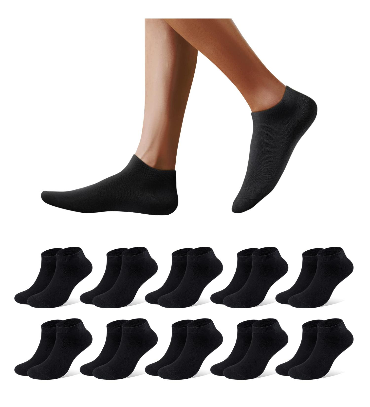 MOWENTI 10 Pairs Unisex Sneaker Socks | Breathable Cotton Ankle Sports Socks for Running & Leisure (Size 39-42) - 2 Black - Buy Online on SooperMarket.com