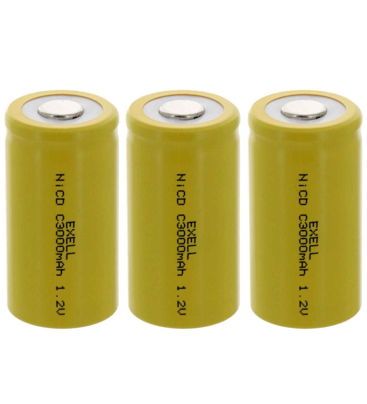 3x Exell C Size 1.2V 3000mAh NiCD Rechargeable Batteries - Ideal for Toys Mobile Devices Instruments & More | International Shipping Available - Buy Online on SooperMarket.com
