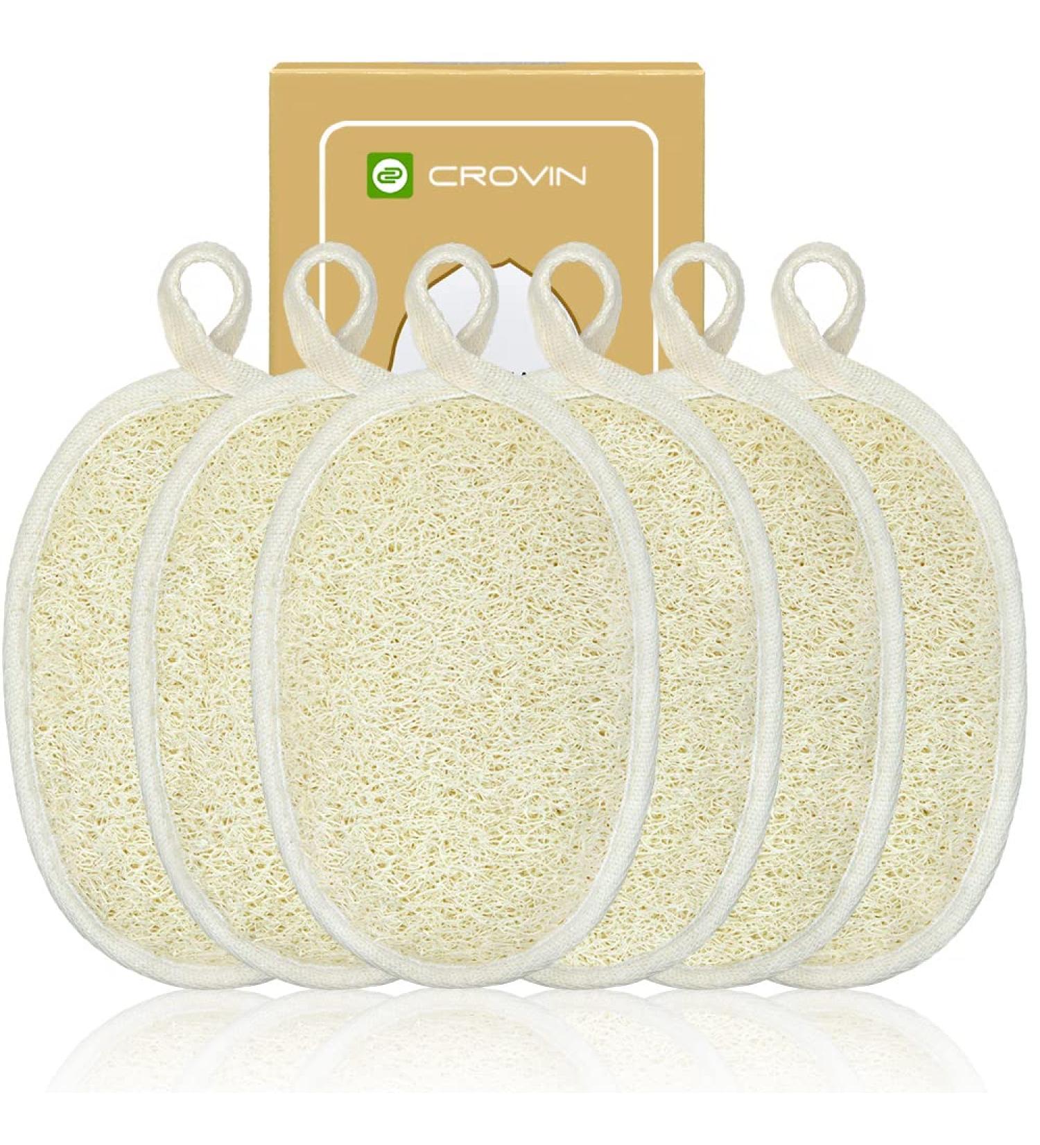 Crovin Loofah Pads - 100% Natural Exfoliating Body Scrubber for Men and Women - 6 Count SPA Gift Set for Bath Shower - Buy Online on SooperMarket.com