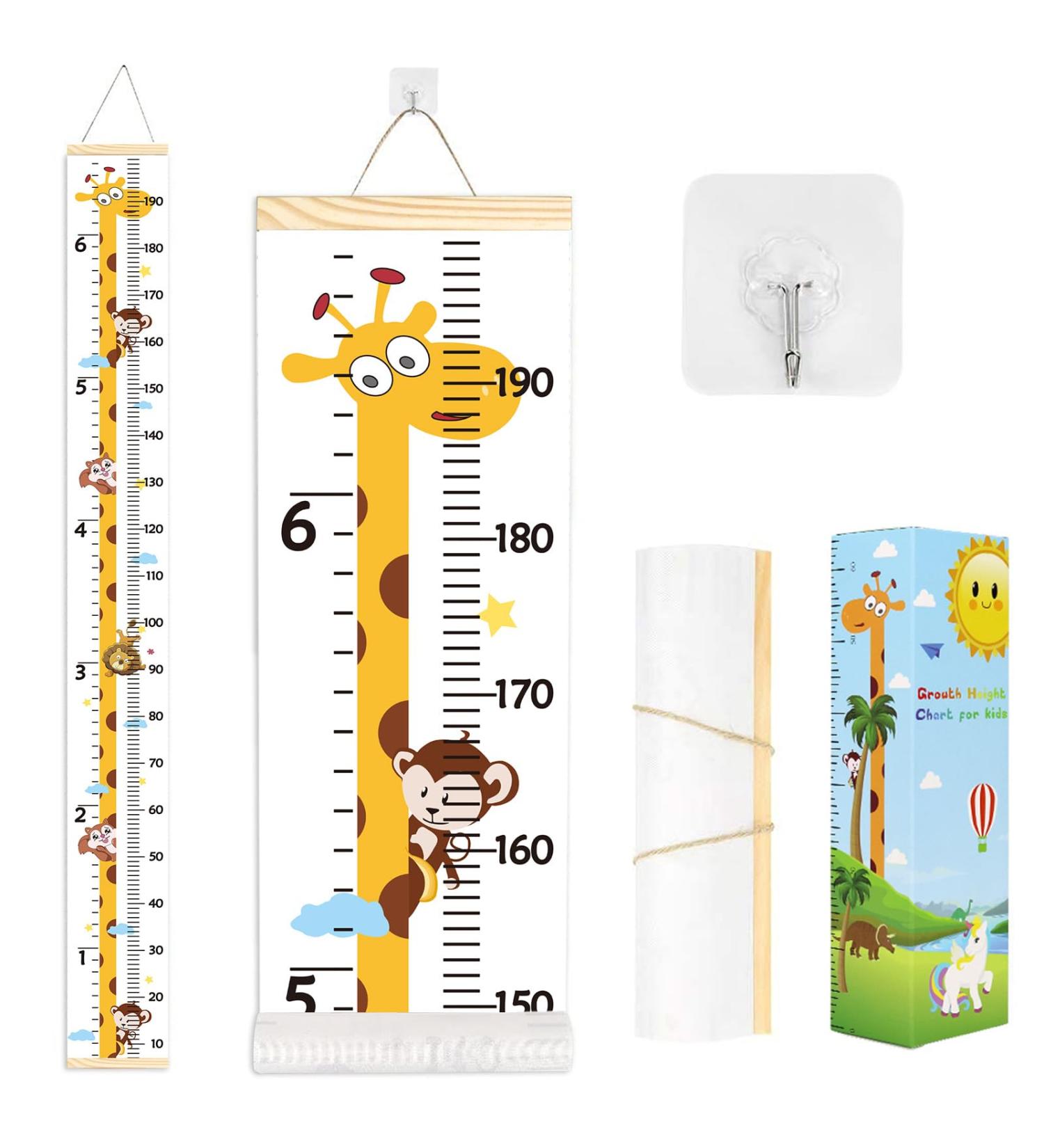 Smlper Kids Height Chart Wall Hanging Ruler - Giraffe Design | Nursery Growth Chart for Baby & Child | Wood Frame Canvas Measure 79x7.9 - Wall Decor - Buy Online on SooperMarket.com