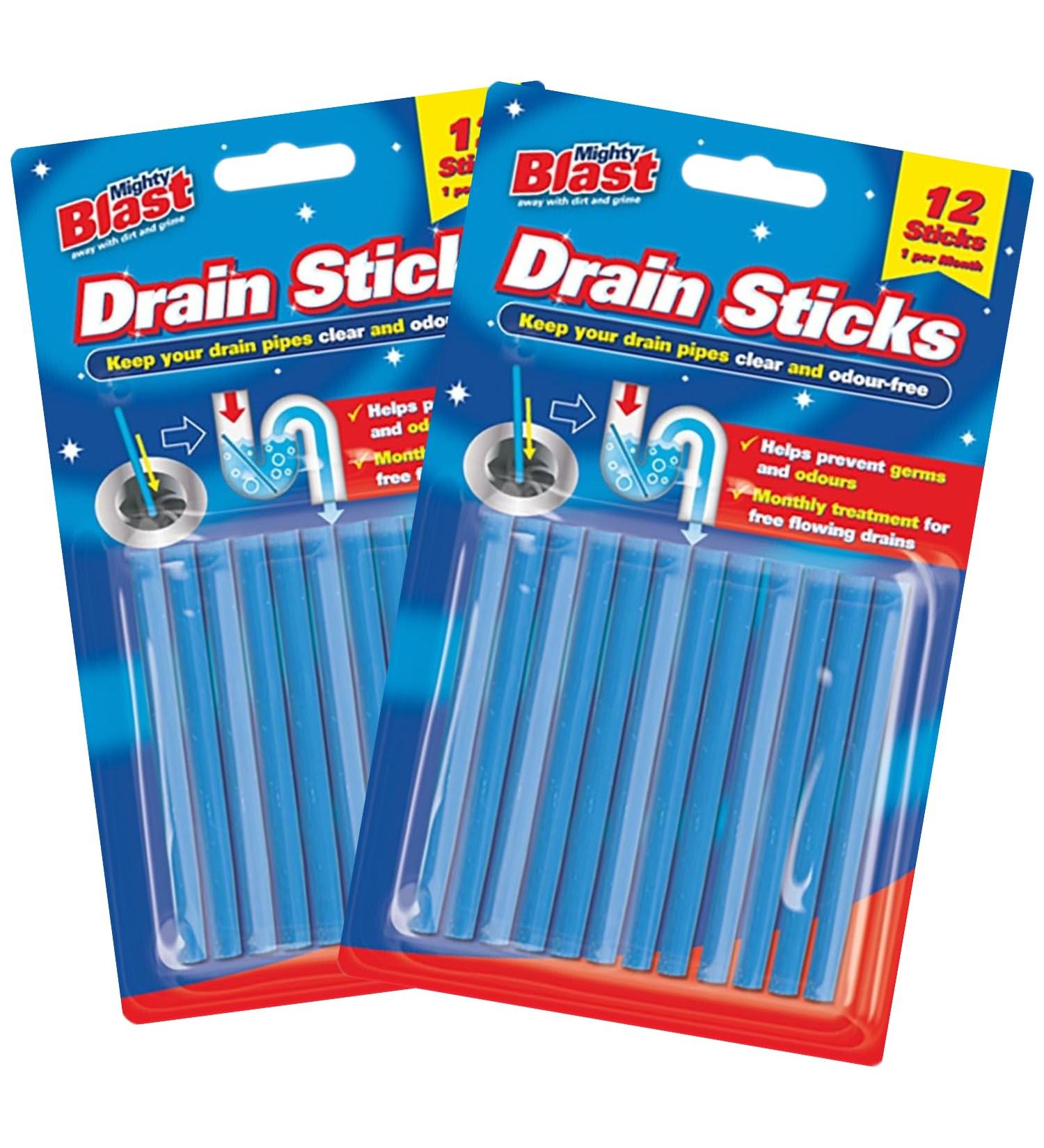 Mighty Blast Drain Sticks pack of 2 24 Sticks in total Drain Cleaner Pipe Unblocker Sink Unblocker Perfect for Bathroom and Kitchens Prevents Bad Odour Hair Blockages