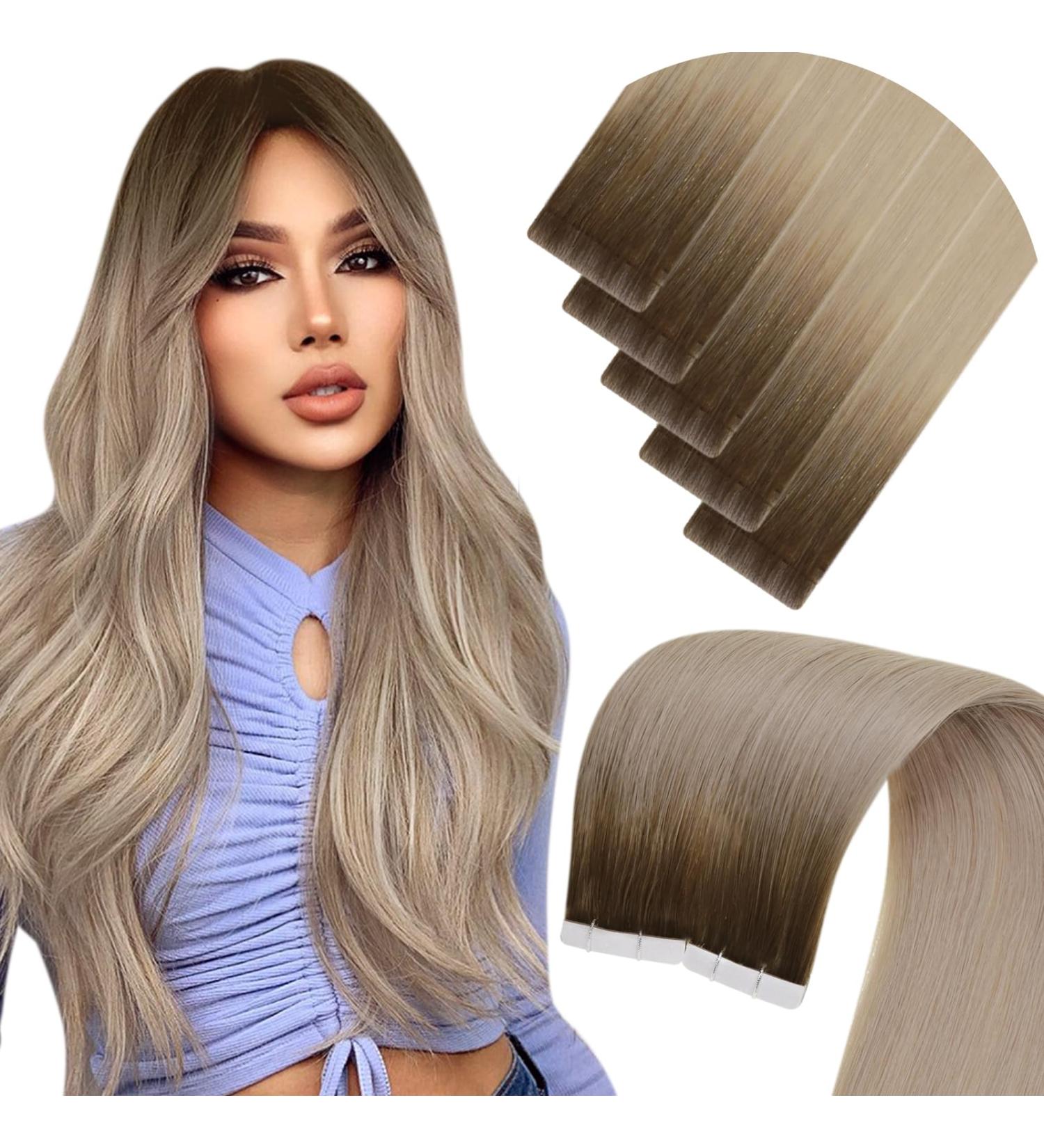 Buy Laavoo Real Hair Tape Extensions - 60cm Virgin Blond Ombre Balayage & Seamless 5pcs | Premium Quality #9A/10.5g - Buy Online on SooperMarket.com