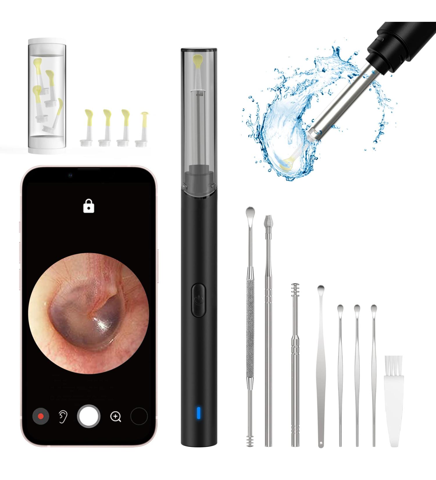 Wireless 1296P HD Ear Wax Removal Tool with Camera and LED Lights - Waterproof Otoscope for iPhone & Android - Black - Buy Online on SooperMarket.com