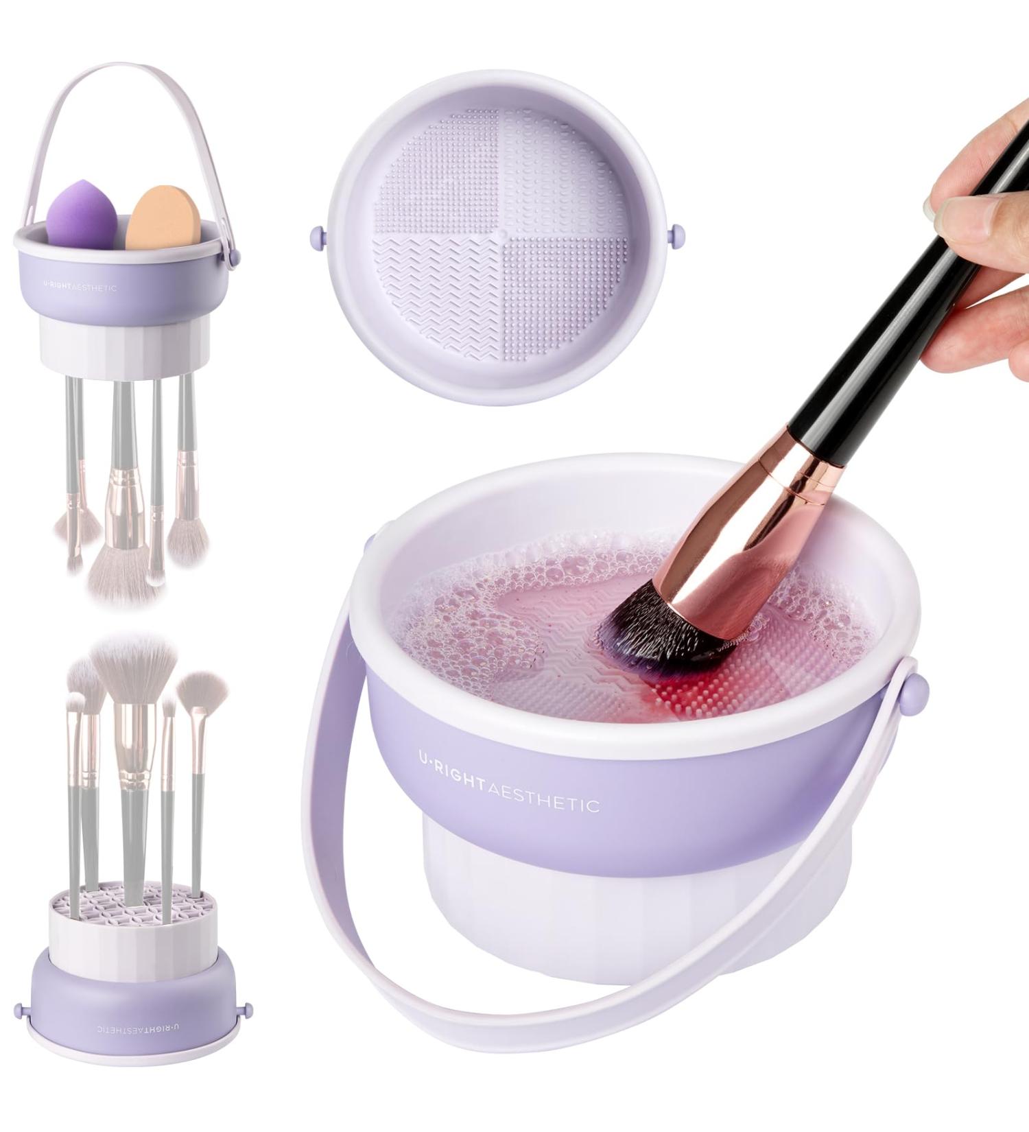 3 in 1 Silicone Makeup Brush Cleaner Bowl - Drying Holder & Cleaning Mat Tool for Cosmetic Brushes | International Shipping Available - Buy Online on SooperMarket.com