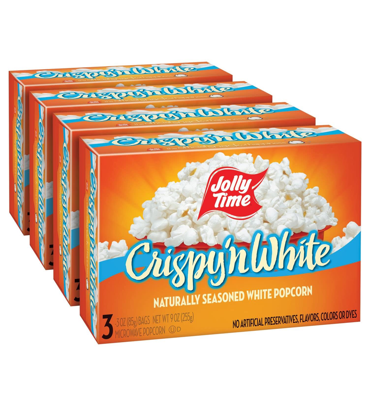 JOLLY TIME Natural Crispy N' White Microwave Popcorn - Low Calorie, Gluten Free - 4 Pack, 3 Count Boxes - Buy Online on SooperMarket.com