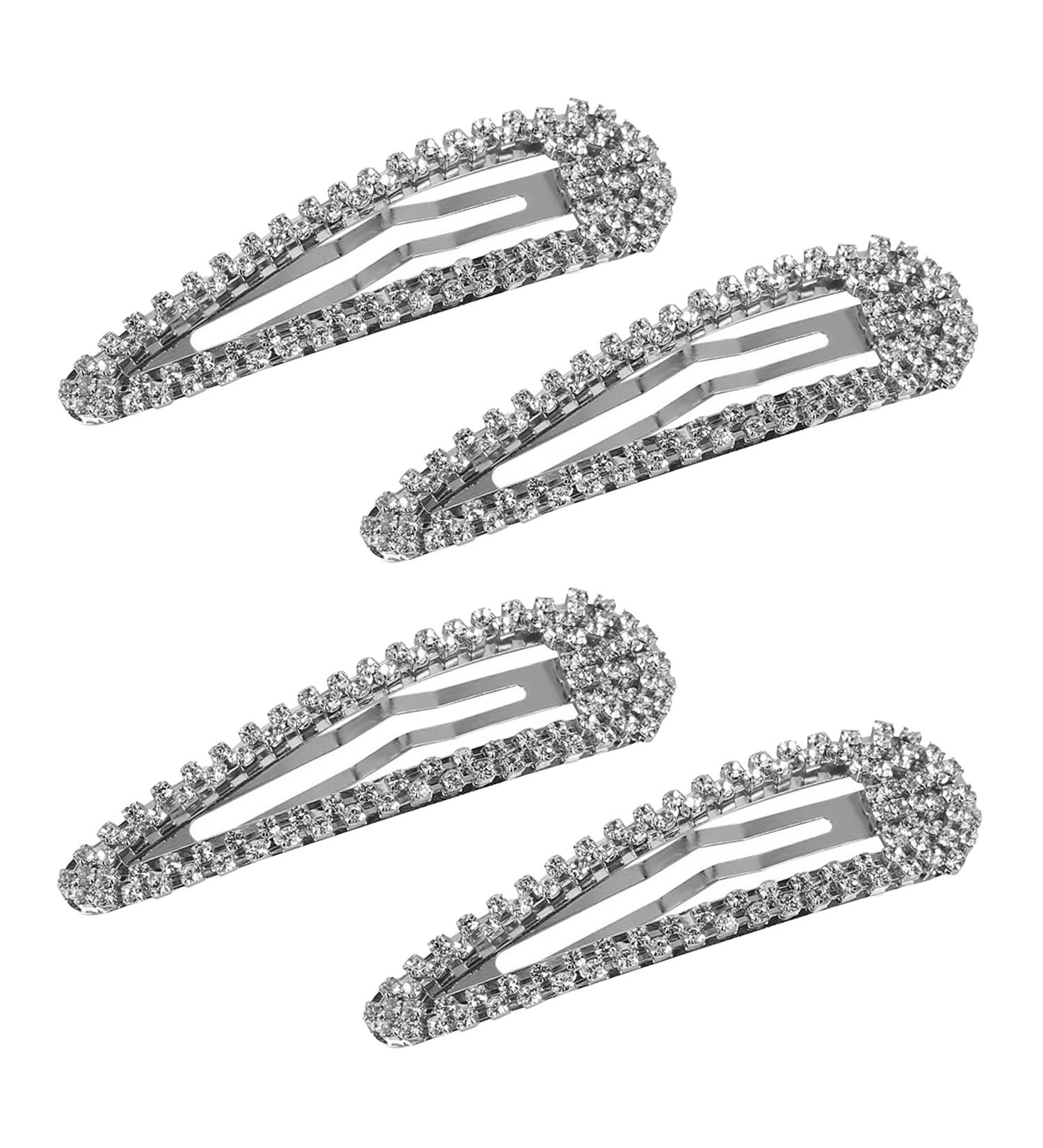 4PCS Silver Rhinestone Snap Hair Clips for Women - Shining Metal Hair Clips - Buy Online on SooperMarket.com