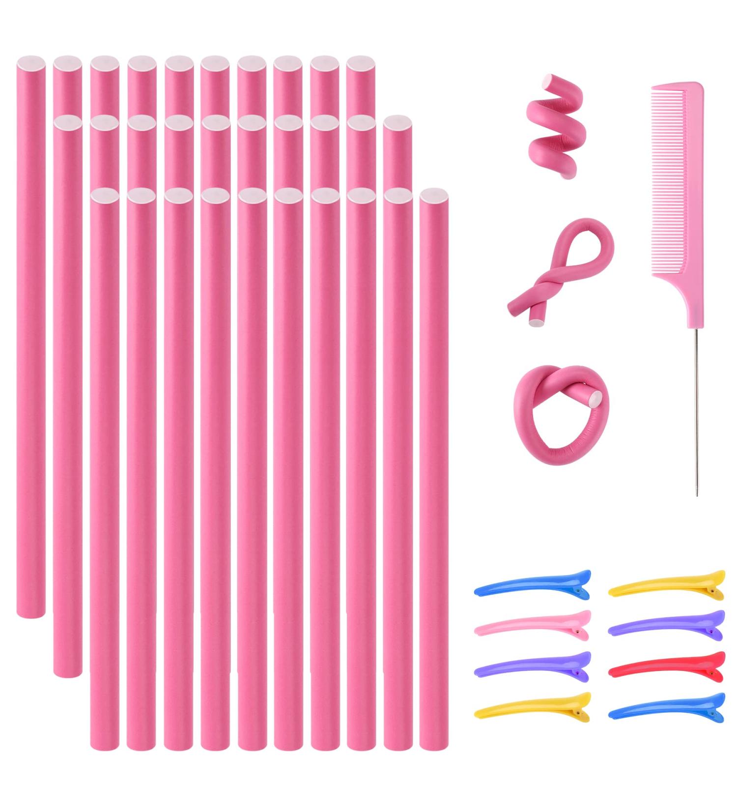 30-Piece 9.45 Flexible Curling Rods Set with SEPGLITTER Hair Twist Foam Rollers and Pintail Comb - No Heat Curlers for Girls - Pink Foam Hair Curler for Long & Short Hair - Buy Online on SooperMarket.com