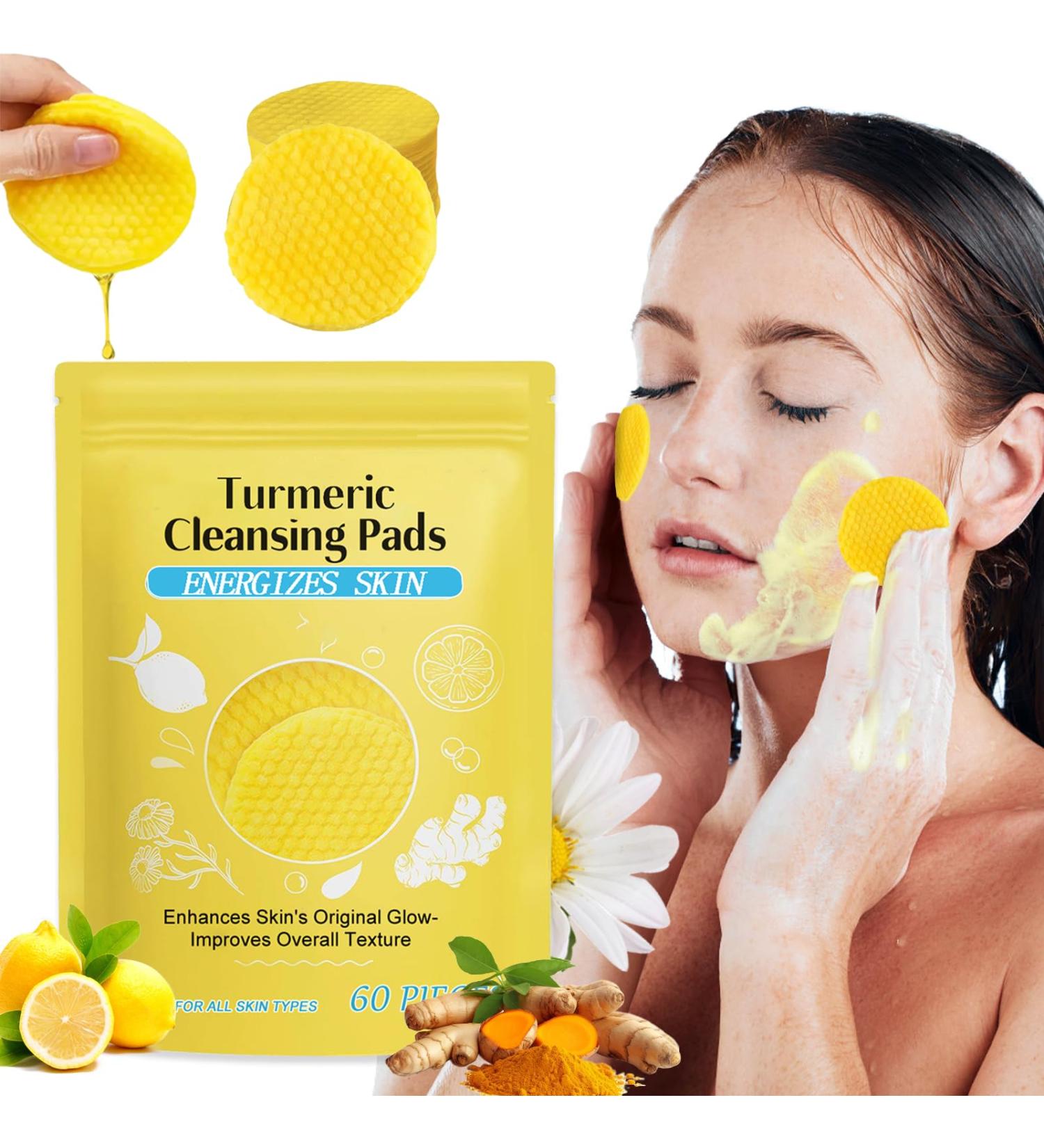 Turmeric Cleansing Pads for Oily & Sensitive Skin | 60PCS Gentle Pads to Combat Acne Blemishes & Dullness | Balance Skin Oil - Buy Online on SooperMarket.com