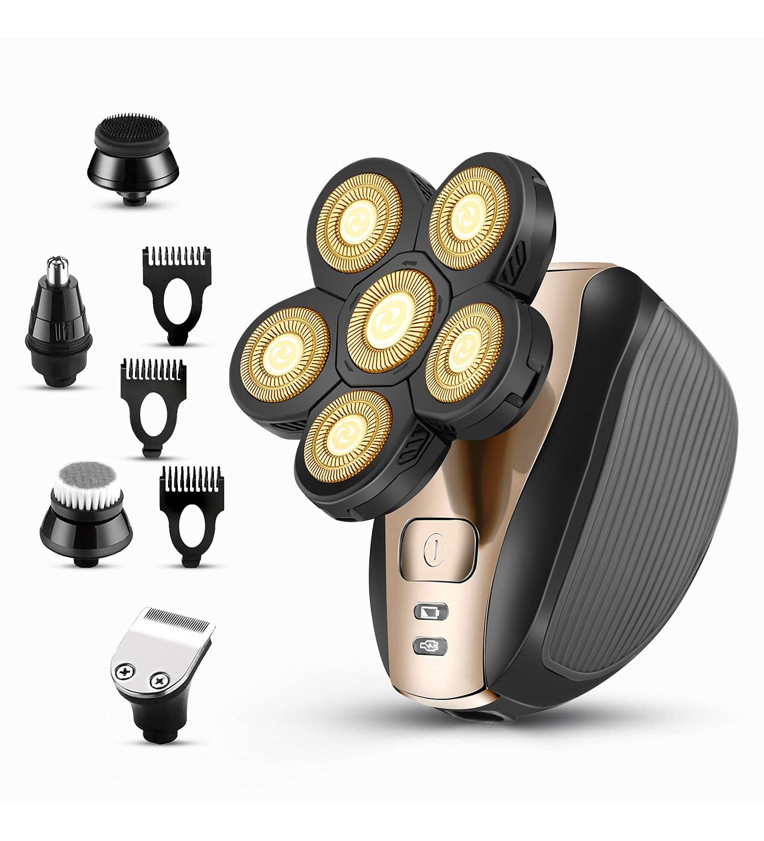 Shop Upgraded 5-in-1 Head Shaver for Men | Cordless Electric Razor & Grooming Kit - Waterproof Gold - Buy Online on SooperMarket.com