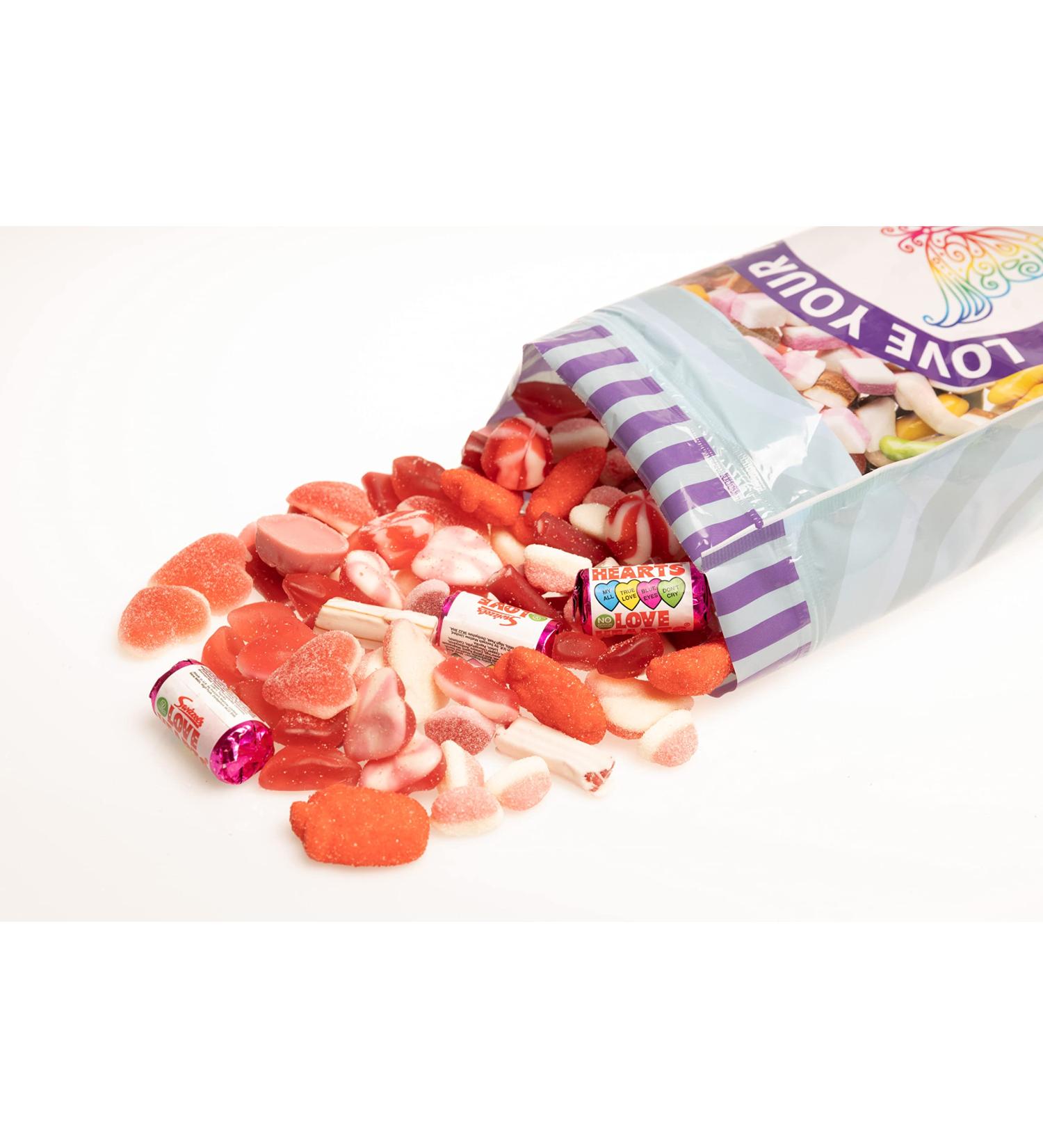 1kg Pink and Red Fizzy & Gummy Jelly Sweet Assortment Pick n Mix Sweets Gift Bag - Large Bag of Sour Chewy Gummy Candy Jelly Treats - Halal Friendly - Buy Online on SooperMarket.com