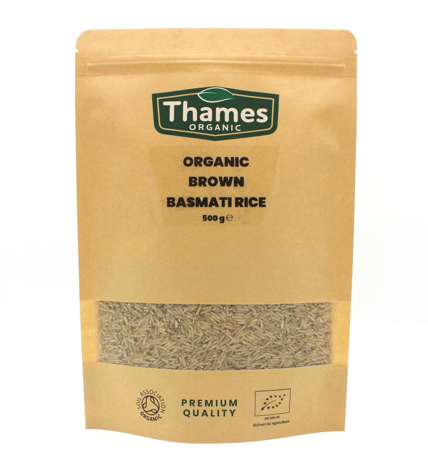 Thames Organic Brown Basmati Rice 500g - High Protein Source of Fibre, No Additives, Preservatives, GMO-Free, Certified Organic - Nutritious Whole Grain, Raw Vegan-friendly - Buy Online on SooperMarket.com