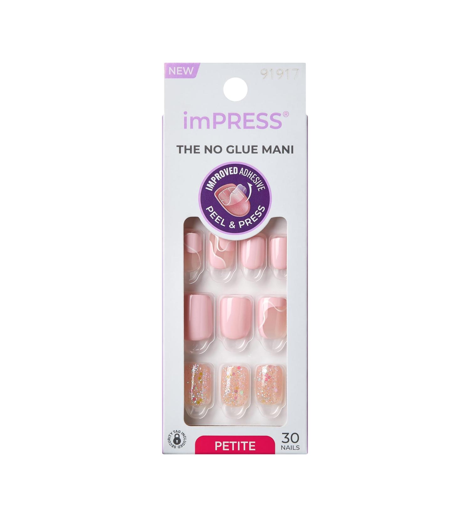 KISS imPRESS No Glue Mani Press-On Nails - Light Pink Squoval Petite Size 30 Nails + Accessories - Shop Internationally - Buy Online on SooperMarket.com
