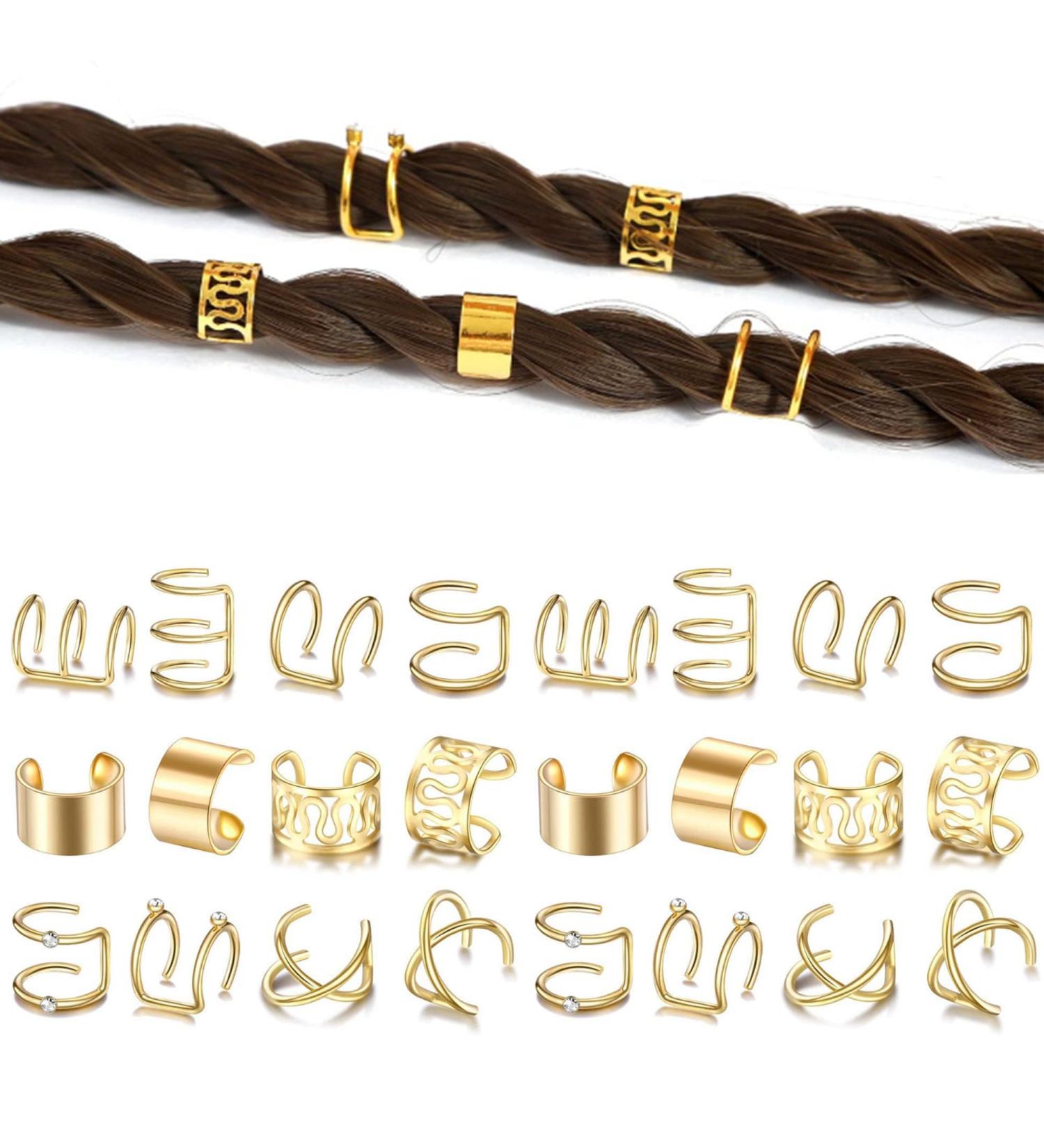 Niuhong 24 Pieces Dreadlocks Jewellery Braids Hair Clips Braiding Hair Cuffs Hair Rings Braids Viking Braids Loc Hair Accessories Hair Clip Braids Accessories Women and Girls (Golden) - Buy Online on SooperMarket.com