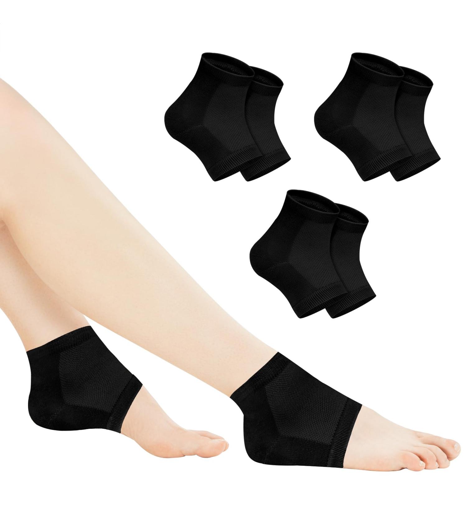 3 Pairs Moisturizing Gel Heel Socks - Soft Open Toe Socks for Dry Skin Care (Black) - International Shipping - Buy Online on SooperMarket.com
