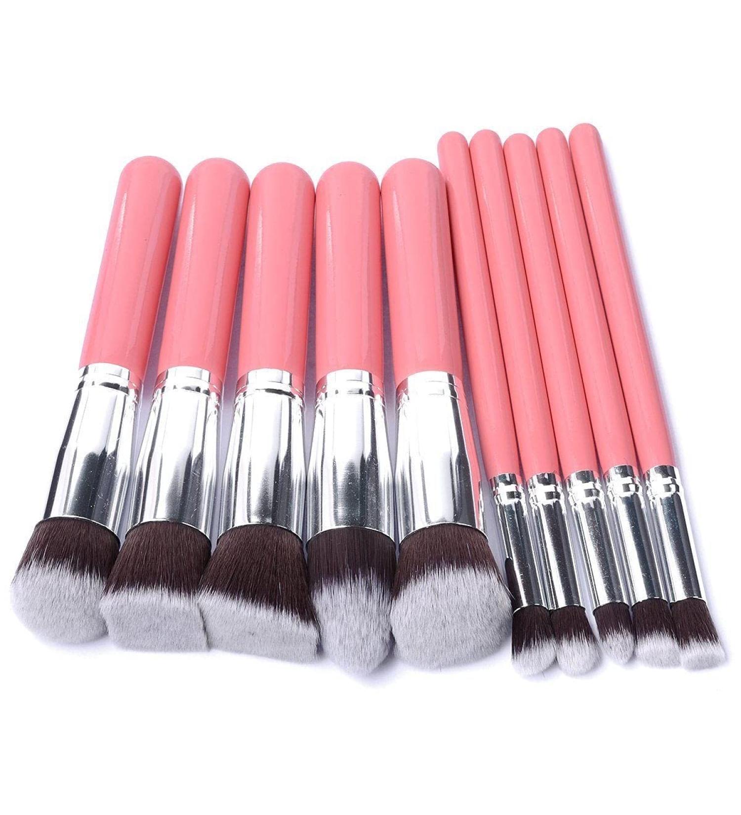 Glamza Pink Makeup Brush Set - 10 Premium Brushes for Flawless Application | International Shipping Available - Buy Online on SooperMarket.com