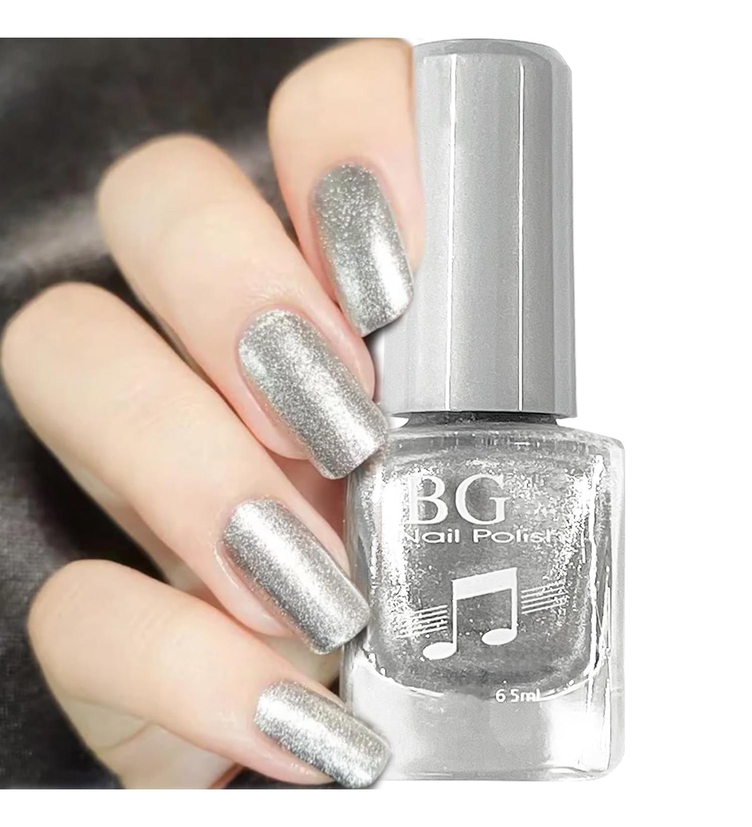 Silver Nail Polish Glitter Nail Polish - Quick Dry Breathable Nail Varnish - Holographic Metallic Mirror Effect No UV Needed Nail Polish Nail Art DIY Nail Salon for Women Girls at Home - Buy Online on SooperMarket.com