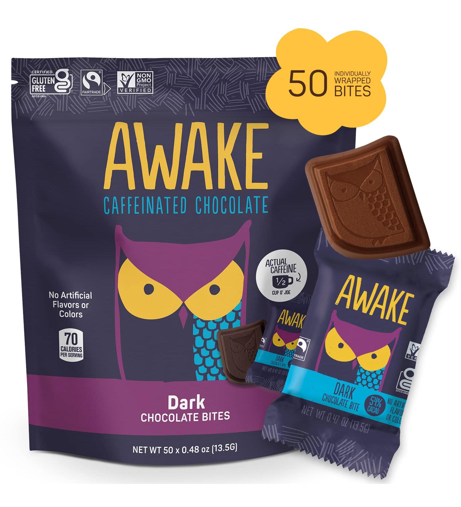 AWAKE Caffeinated Chocolate - Dark Chocolate - Pack of 50 - 0.48 Oz. - Buy Online on SooperMarket.com