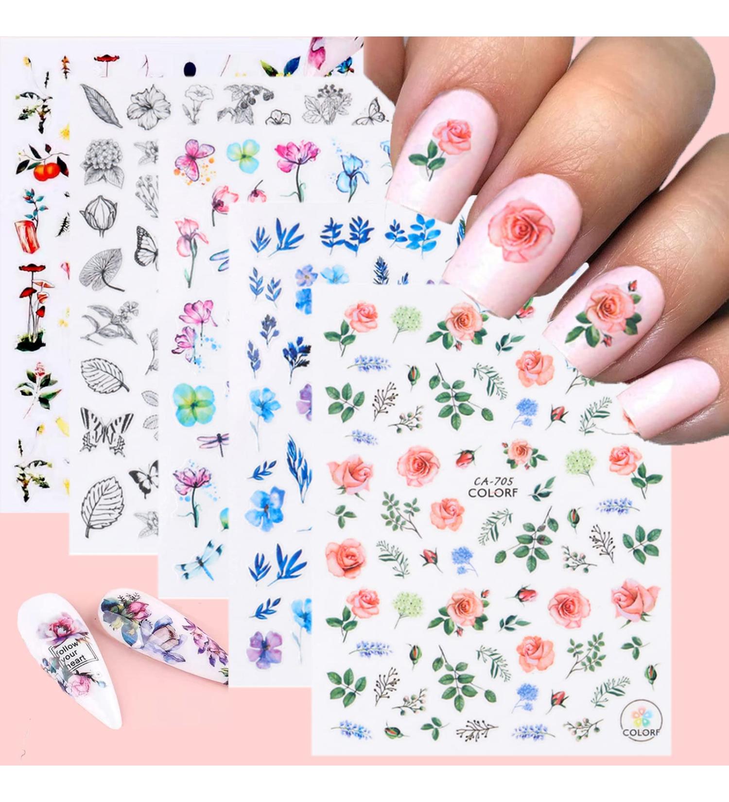 Flowornament 3D Nail Stickers - 5 Sheets Decals for Nail Art | Designer Flower Nail Design - Buy Online on SooperMarket.com