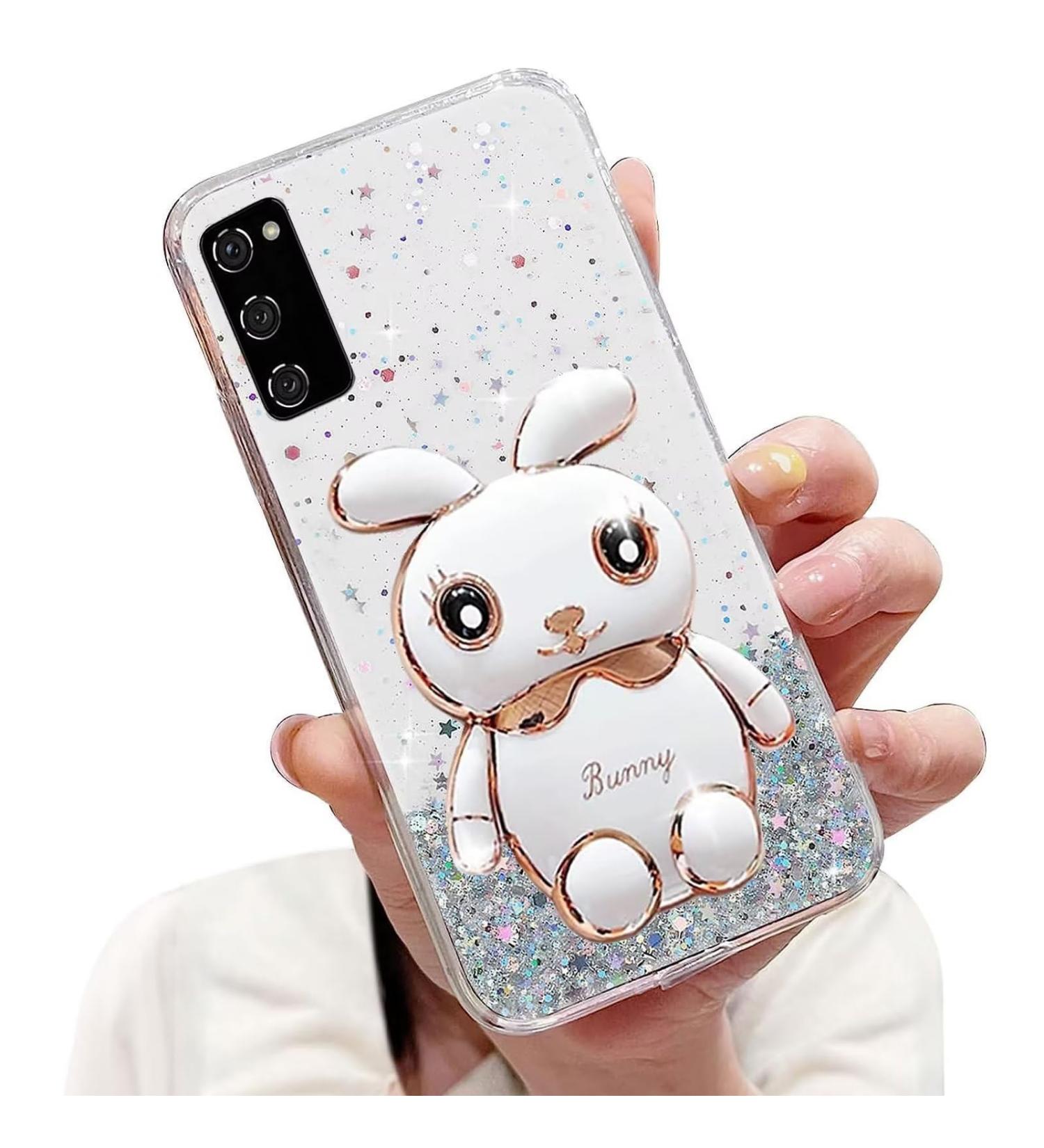 Tivenfezk Nadoli Soft Silicone Glitter Rabbit Case for Samsung Galaxy S20 FE - Transparent Protective Shell with Hidden Stand - Buy Online on SooperMarket.com